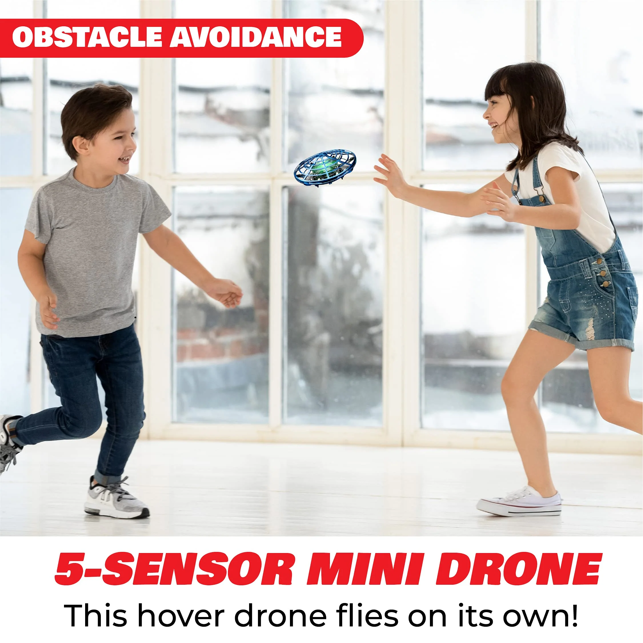 Force1 Scoot Hand Operated Mini Drone with Hands-Free Motion Sensor, 360 Obstacle Avoidance, LED Lights, Rechargeable, Blue, 4.7 in - Image 3