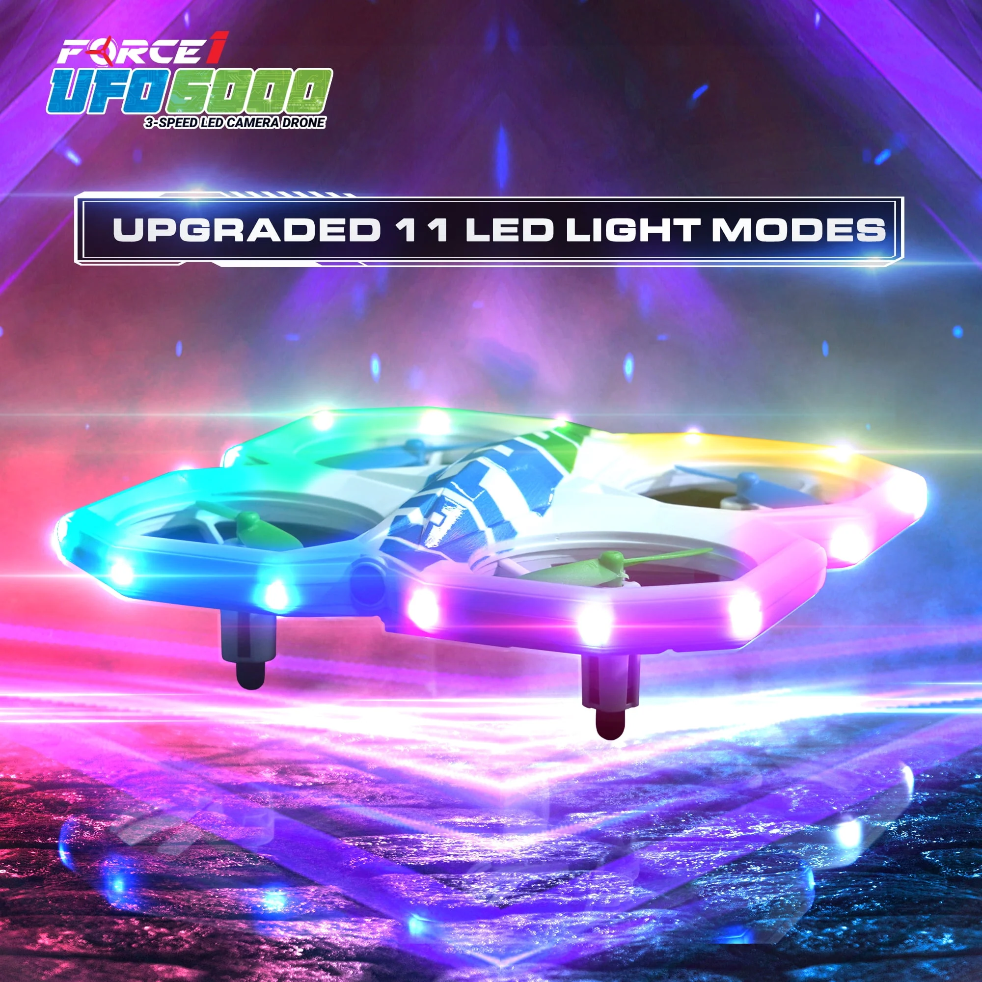 Force1 UFO 6000 Mini RC Stunt Aerial Drone with Camera, Multicolor LED Lights, Durable Propeller Guards, Dual Rechargeable Batteries, Blue - Image 5