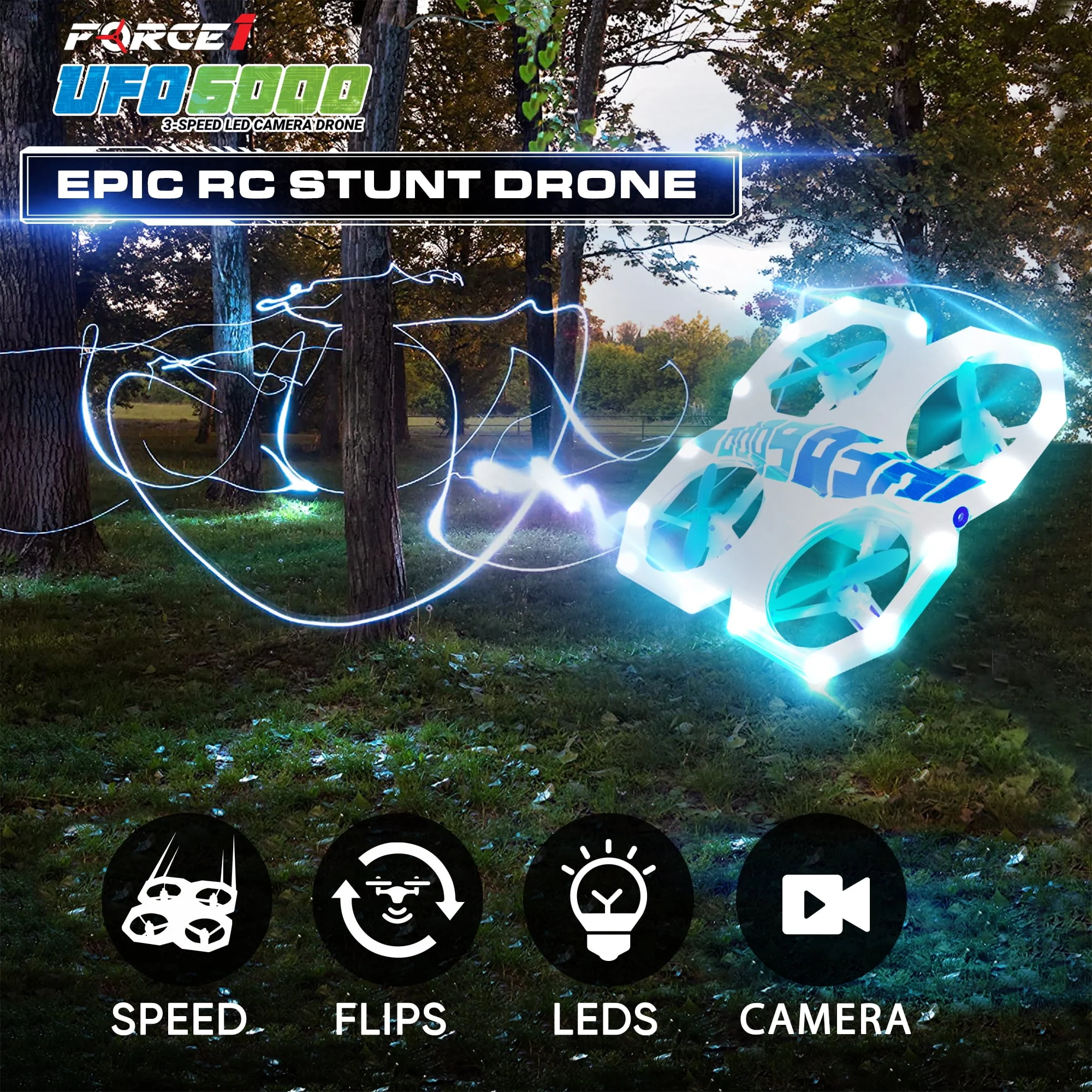 Force1 UFO 6000 Mini RC Stunt Aerial Drone with Camera, Multicolor LED Lights, Durable Propeller Guards, Dual Rechargeable Batteries, Blue - Image 7