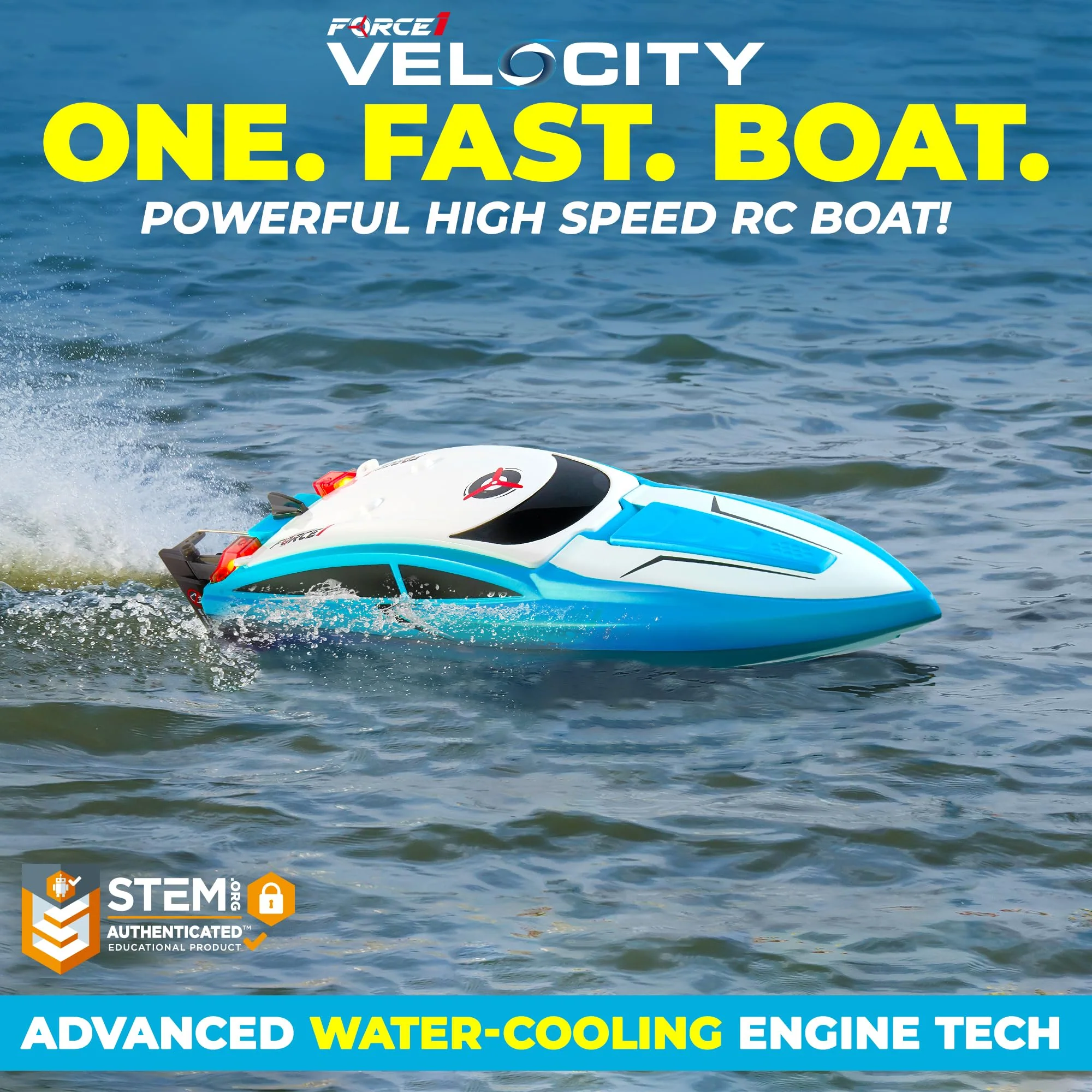Force1 Velocity Blue Fast Remote Control Boat with Underwater Driving, Auto Capsize Recovery, Rechargeable Batteries, 2.4GHz Transmitter - Image 2