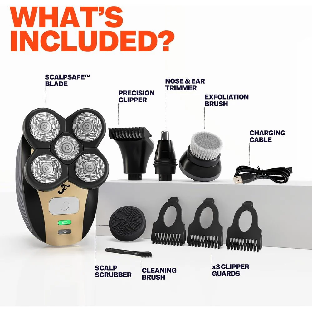 Freebird FlexSeries Pro Electric Shaver Kit, Cordless Rechargeable Waterproof Head & Body Shaver with Rotary Blades, Wet/Dry Use, 90-Minute Battery - Image 3