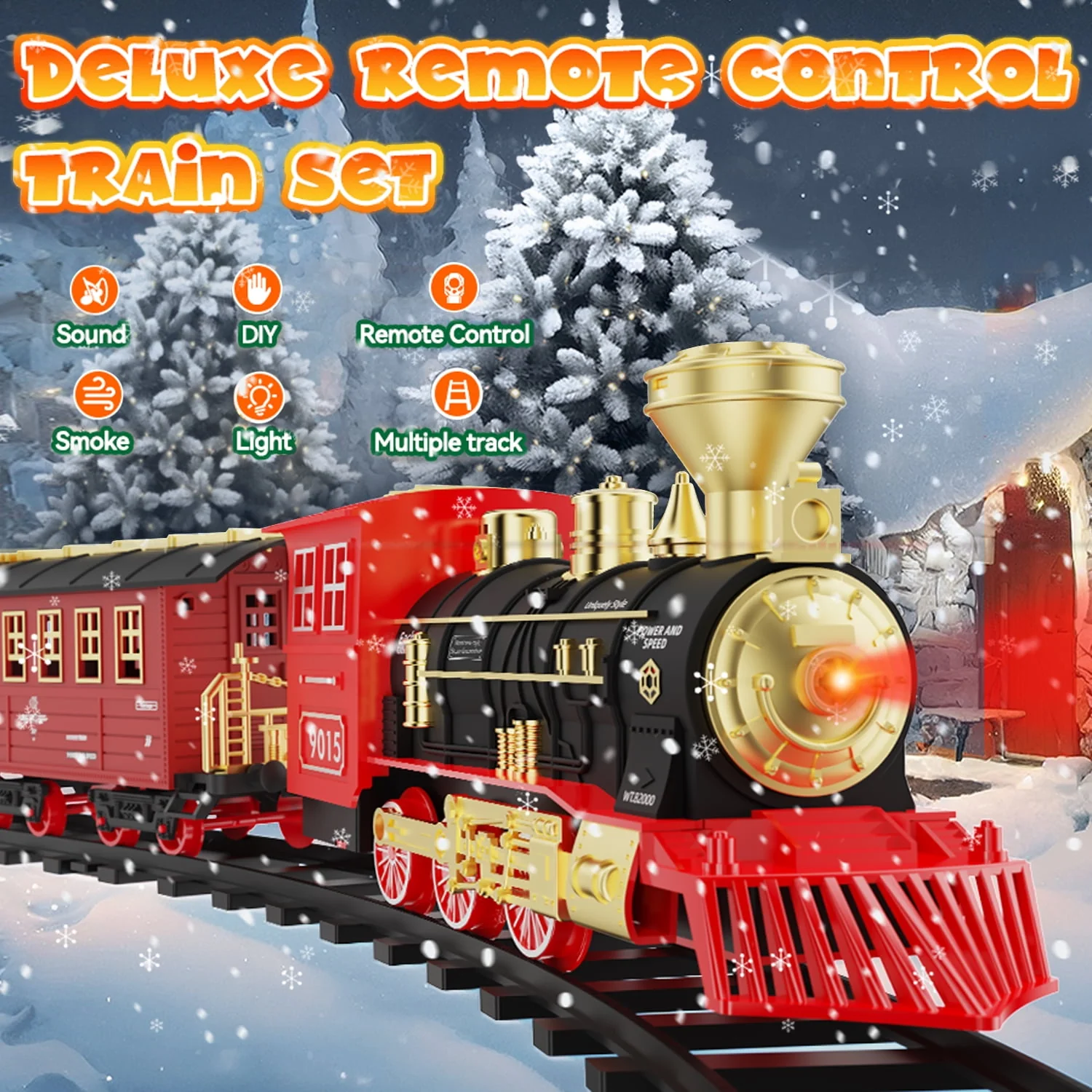 Freecat Classic Christmas Electric Train Set with Realistic Sounds, Working Headlights, Water Vapor Smoke Effects, Durable ABS Plastic, Tracks Included, for Kids Ages 3-12 - Image 5