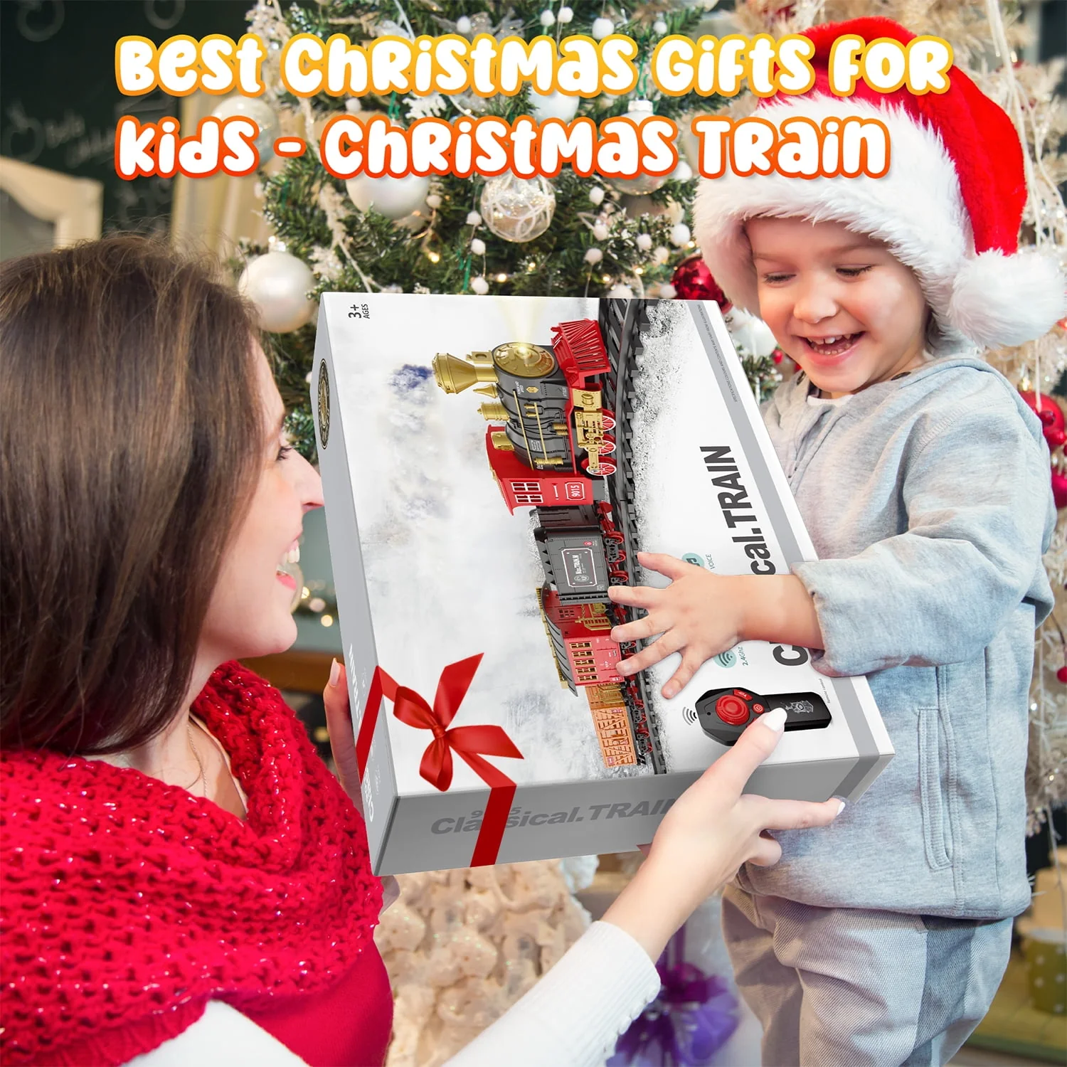 Freecat Classic Christmas Electric Train Set with Realistic Sounds, Working Headlights, Water Vapor Smoke Effects, Durable ABS Plastic, Tracks Included, for Kids Ages 3-12 - Image 6