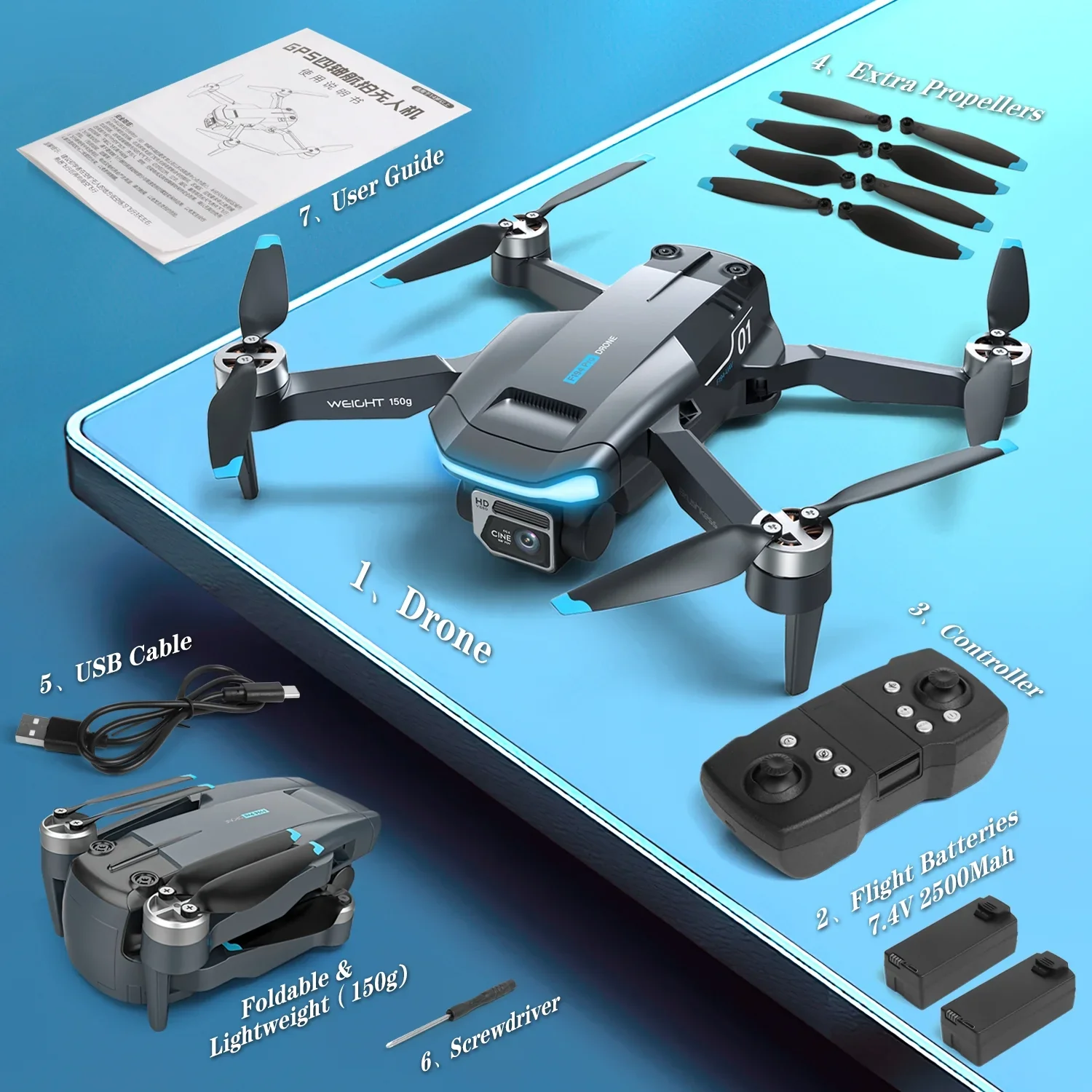 Freecat F194 GPS Drones with Camera for Adults, F194 1080HD Foldable Lightweigh Drones Quadcopter, 2 Battery, Black - Image 2
