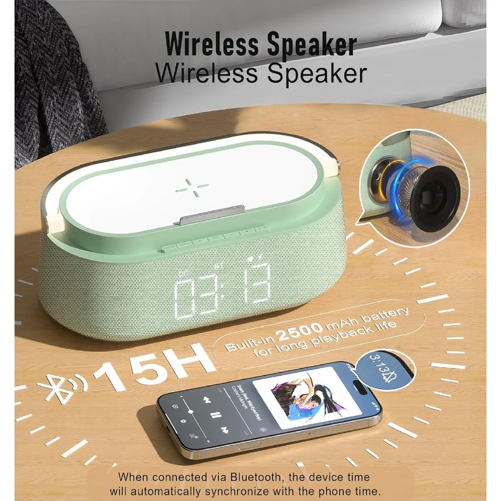 Freefish WD-700 Bluetooth Portable Speaker with FM Radio, Wireless Charger, Alarm Clock, AUC-in & TF - Image 2