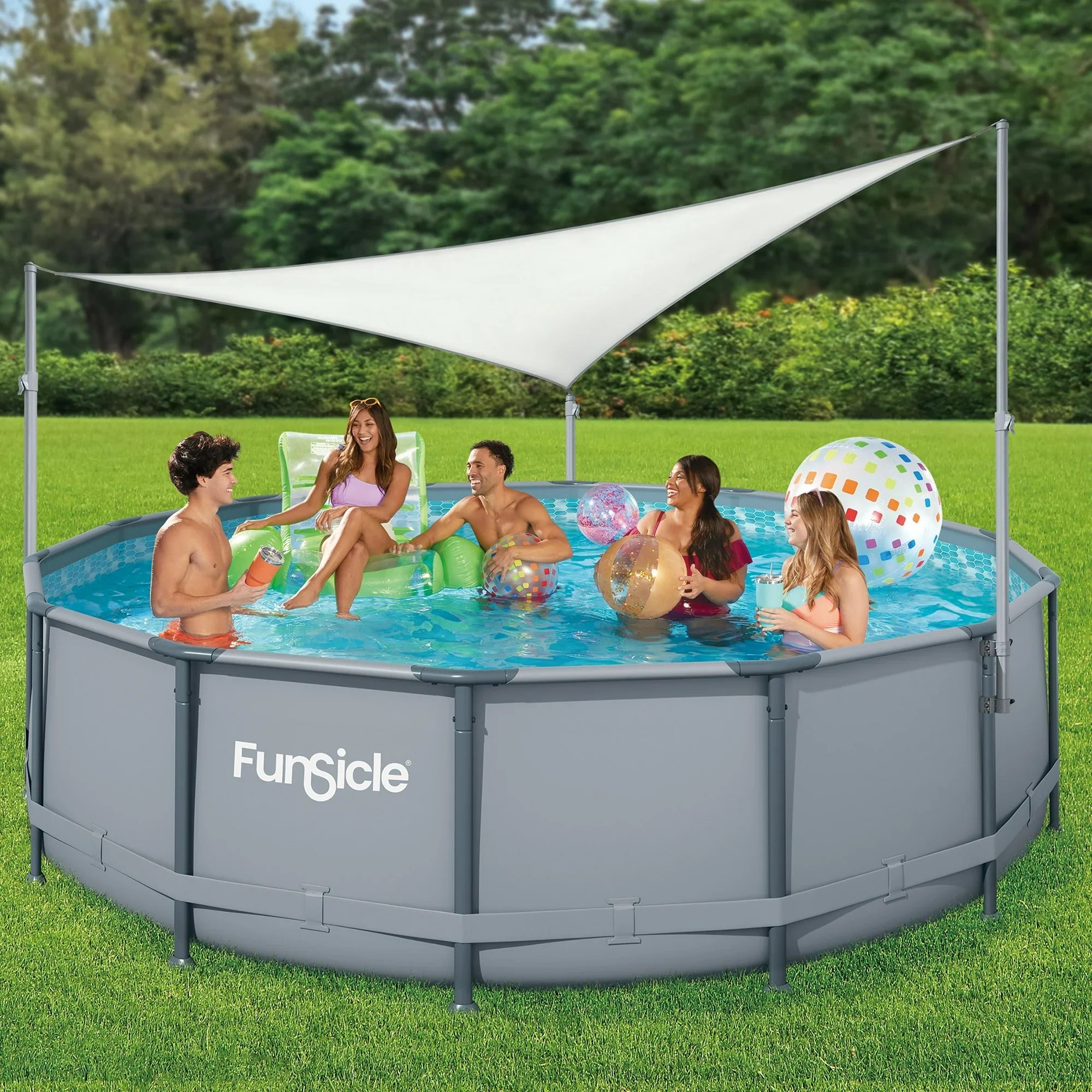 Funsicle P501418F1 Above Ground Swimming Pool Canopy fits 14-18-ft Round Pools, White - Image 2
