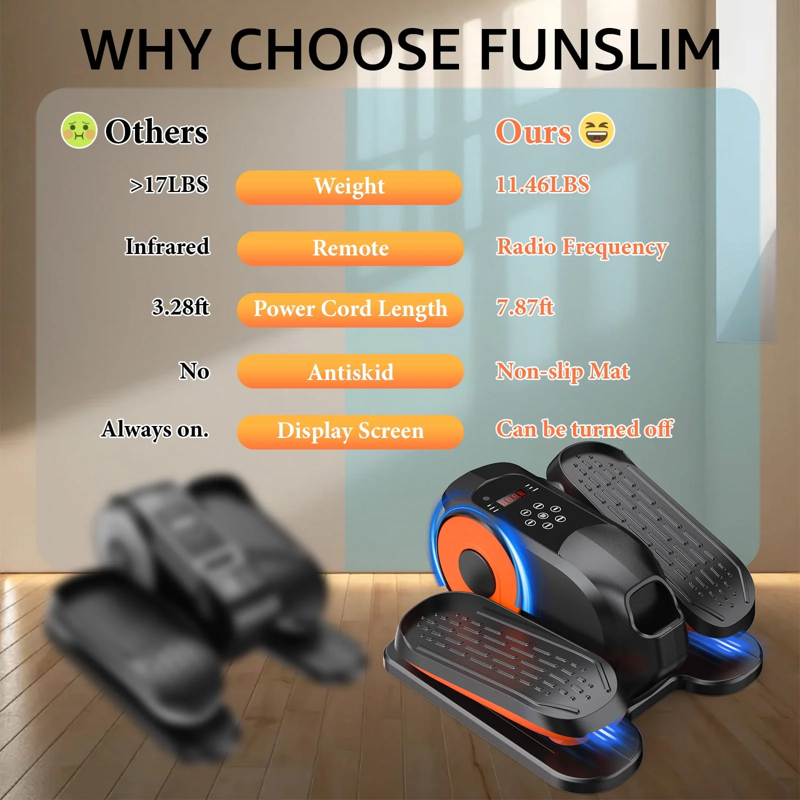Funslim EB030 Under Desk Elliptical Exercise Machine, Black - Image 3