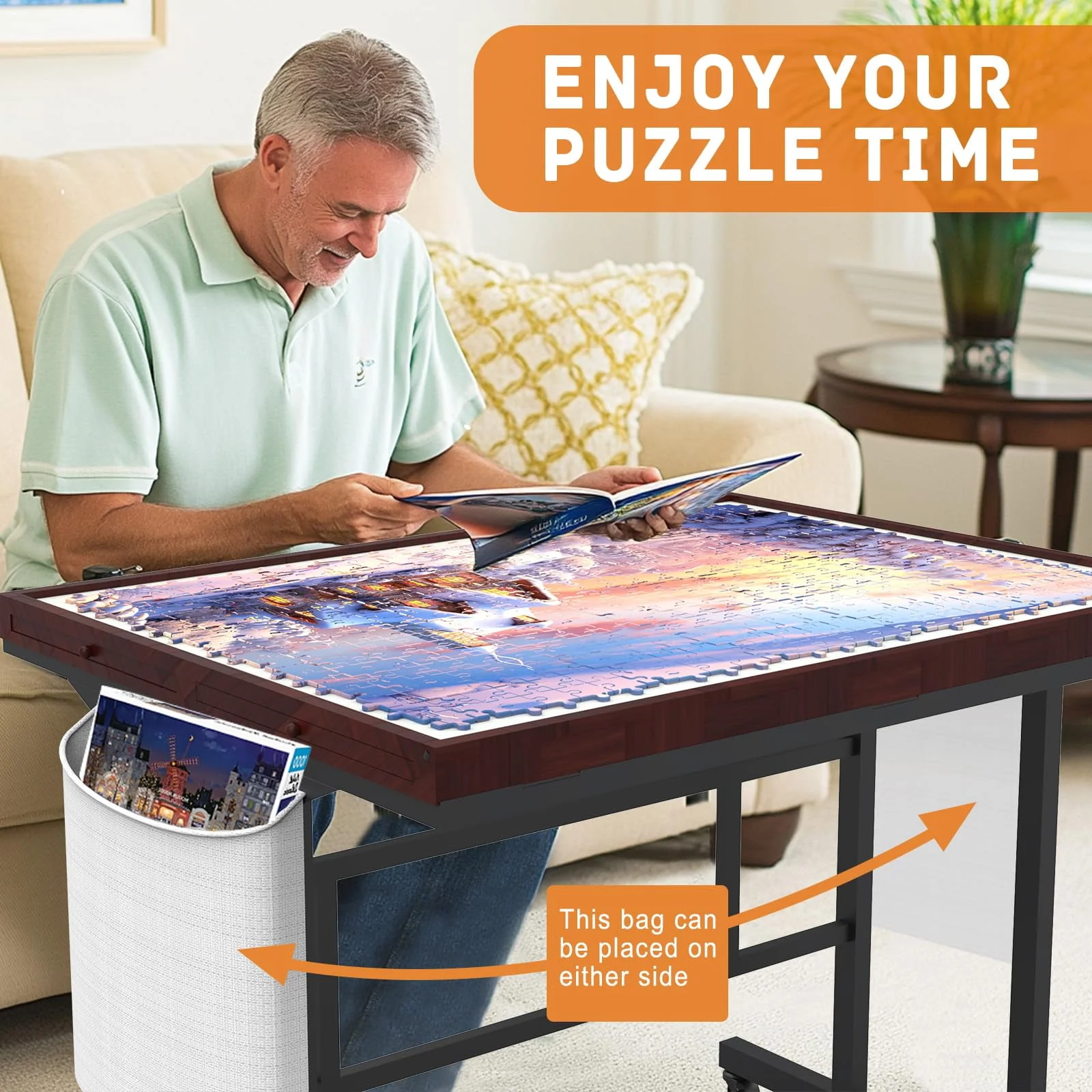 G TALECO GEAR Jigsaw Puzzle Table with Four Felt-Lined Drawers, Five Adjustable Angles, Pet-Proof Cover, Coffee Color, 35"x26" - Image 6