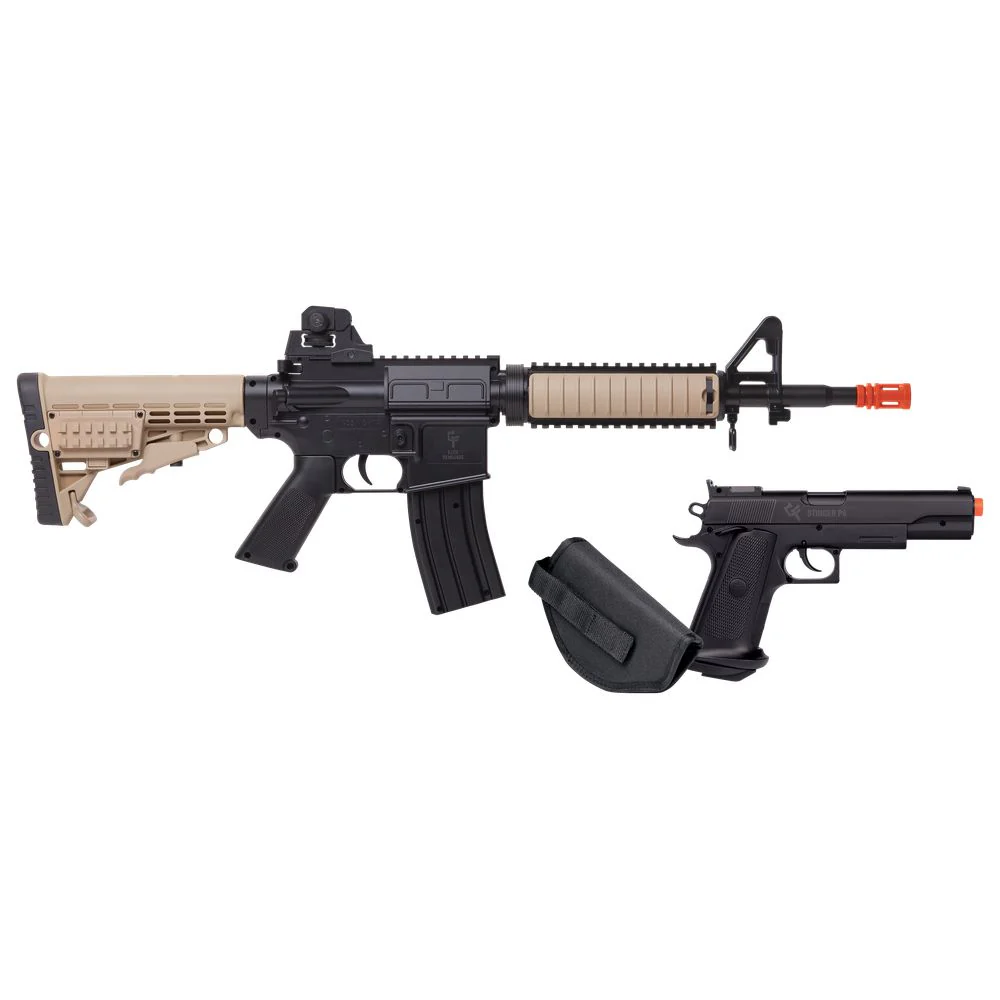 Game Face GFR37PKT Warrior Protection Spring Powered Airsoft Rifle And Pistol Kit, Earth/Black