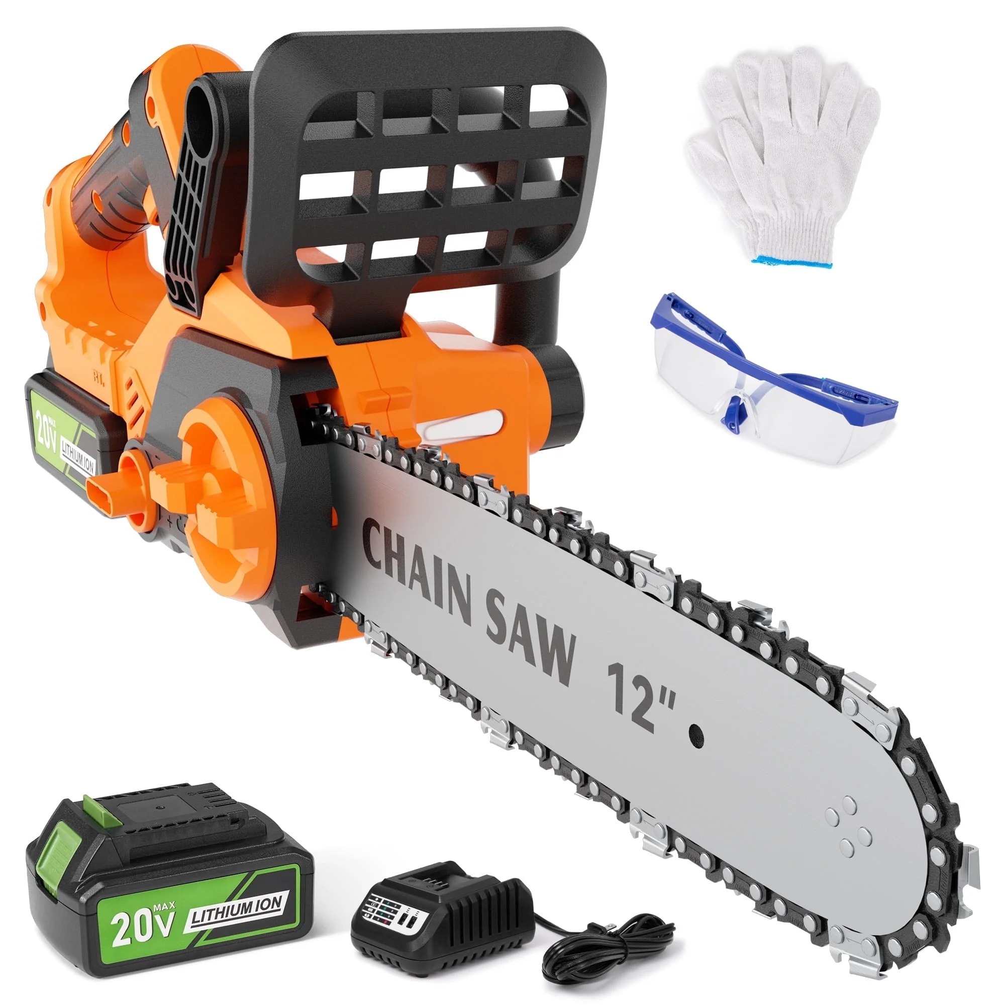 GASKY 20V 12 Inch Cordless Chainsaw, Brushless Electric Chainsaw with Auto Oiler & Tool-Free