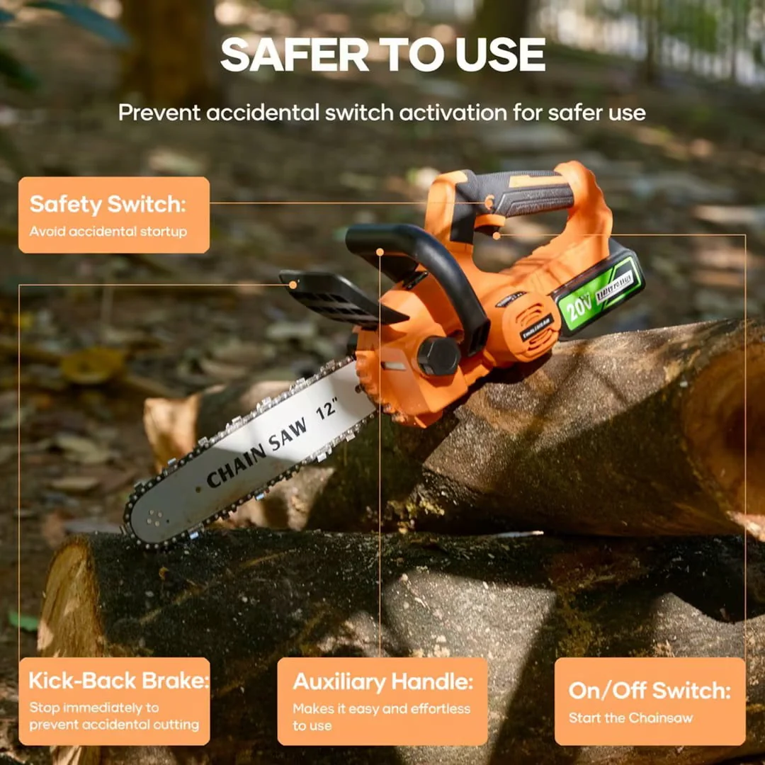 GASKY 20V 12 Inch Cordless Chainsaw, Brushless Electric Chainsaw with Auto Oiler & Tool-Free - Image 3
