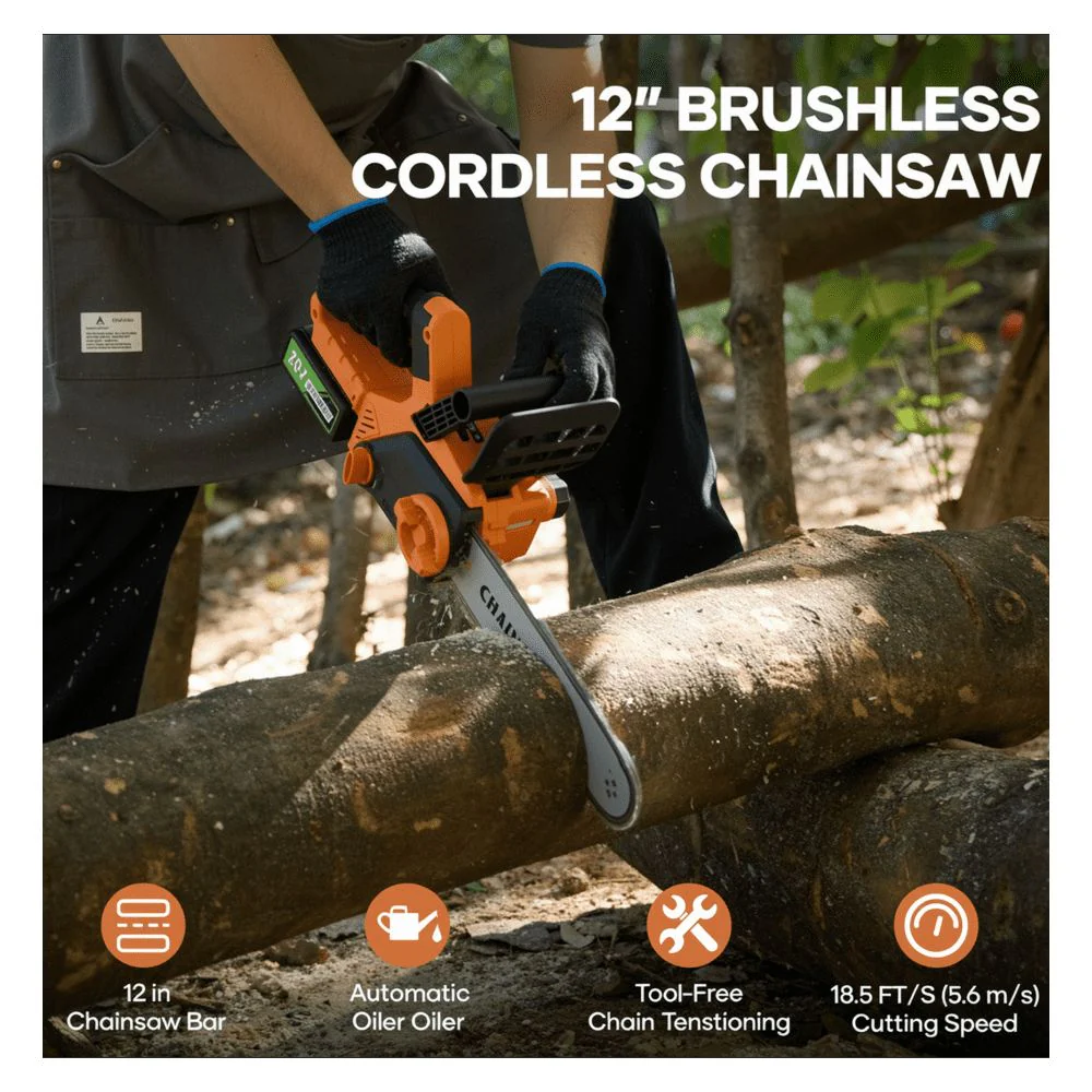 GASKY 20V 12 Inch Cordless Chainsaw, Brushless Electric Chainsaw with Auto Oiler & Tool-Free - Image 7