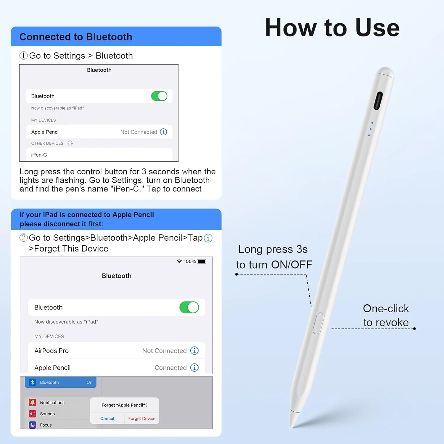 GATATOL Stylus Pen for iPad, USB-C Fast Charging, Pixel-Perfect Tilt Sensitivity, Compatible with iPad Pro, Air, Mini RD-C - Image 7