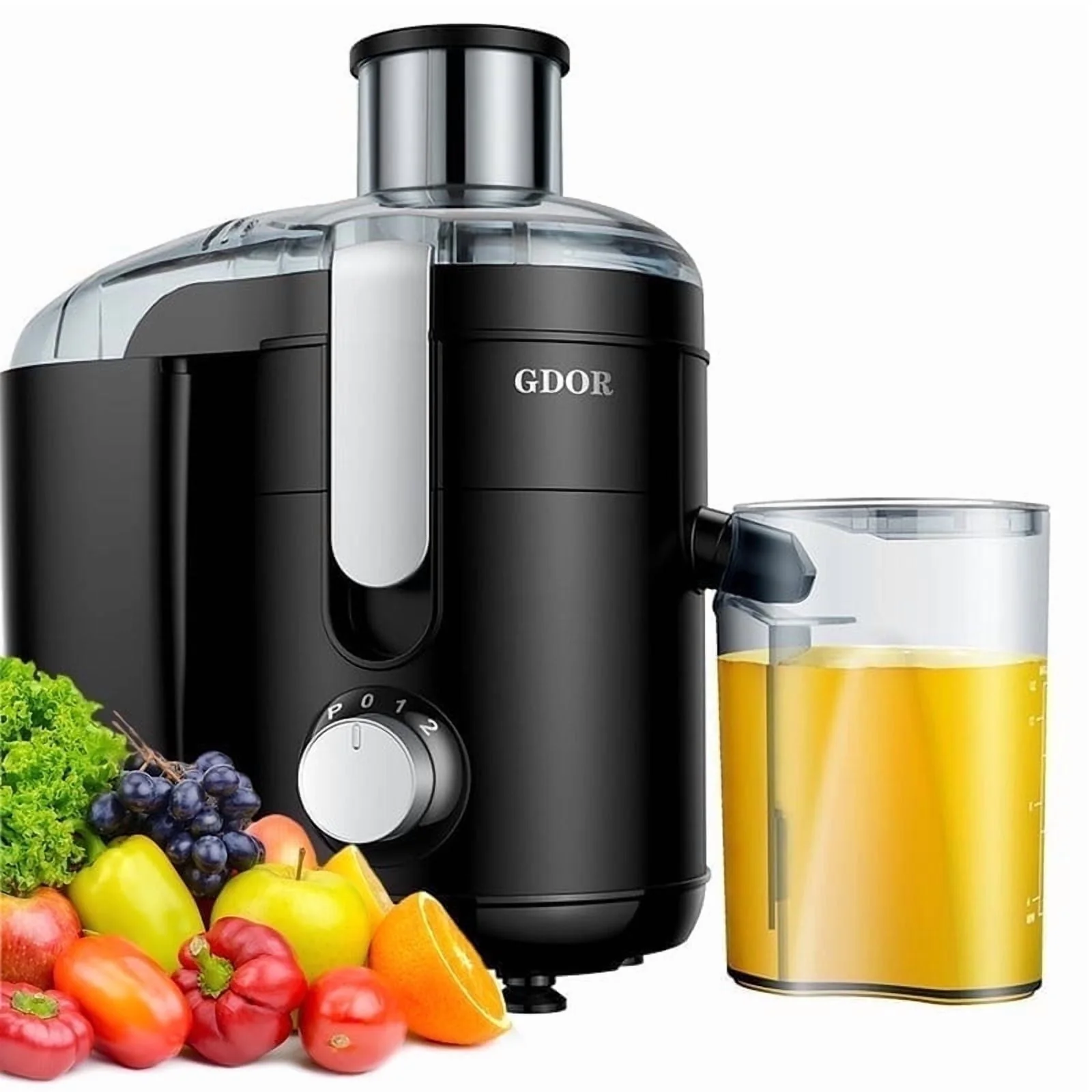 Gdor Juicer Machine, Dual Speed Centrifugal Extractor, Titanium Enhanced Cut Disc, 2.5-Inch Feed Chute, Black, Includes Cleaning Brush