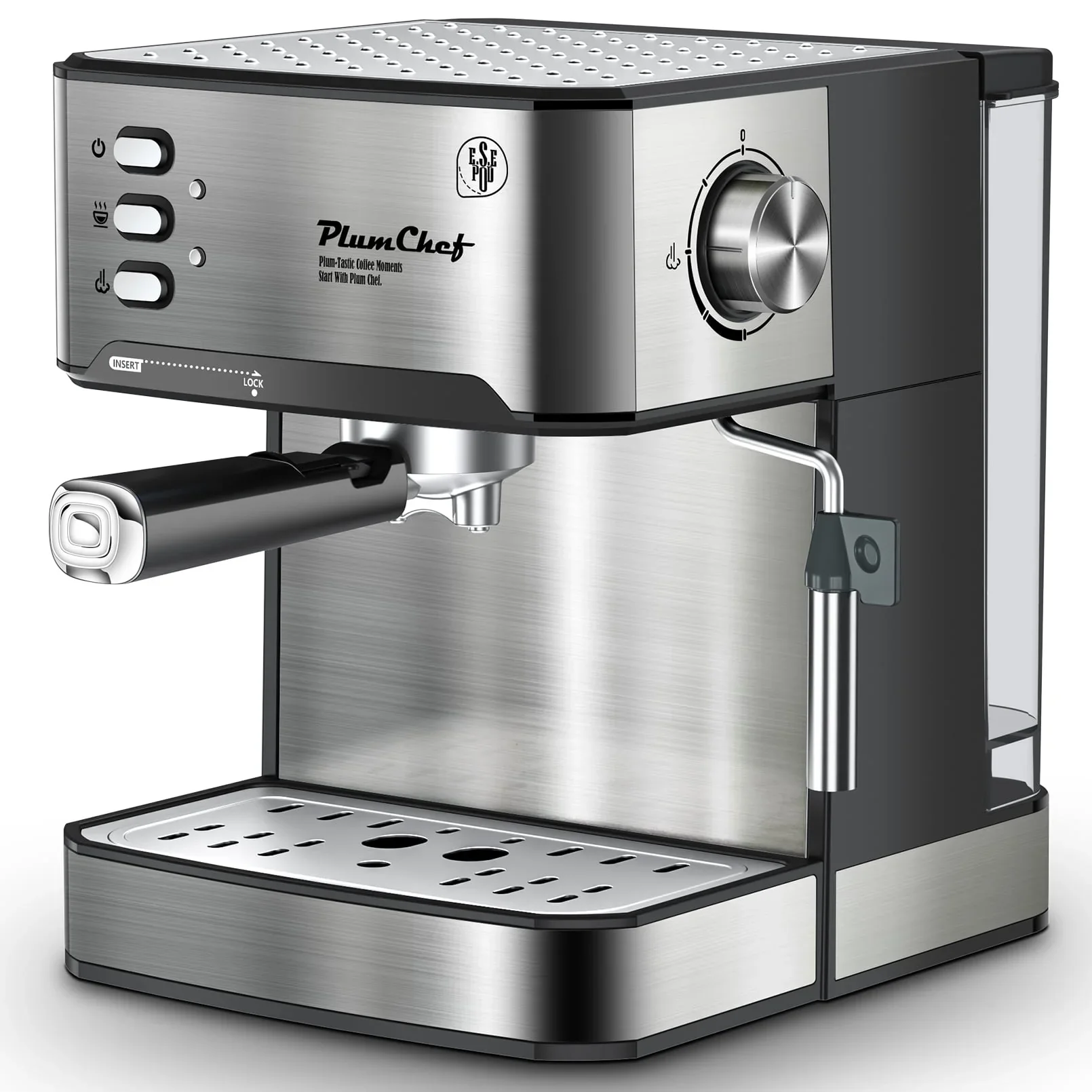 Geek Chef EM01 Plum Chef Espresso Machine, Black & Silver