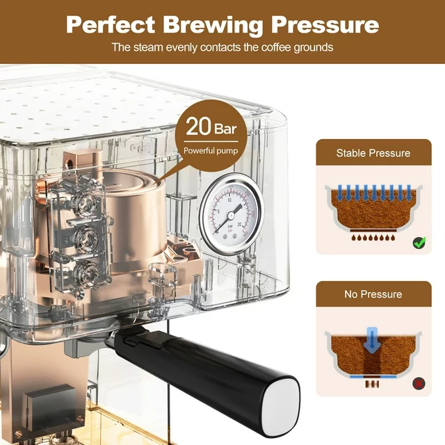 Geek Chef I88ZXX200430142 Espresso Machine 20 Bar Fast Heating Automatic Cappuccino Coffee Maker with Temperature Dial, GCF20BT - Image 2