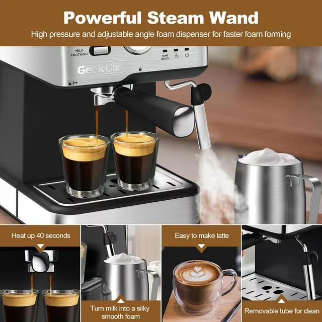 Geek Chef I88ZXX200430142 Espresso Machine 20 Bar Fast Heating Automatic Cappuccino Coffee Maker with Temperature Dial, GCF20BT - Image 4