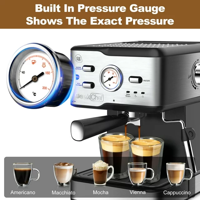 Geek Chef I88ZXX200430142 Espresso Machine 20 Bar Fast Heating Automatic Cappuccino Coffee Maker with Temperature Dial, GCF20BT - Image 6