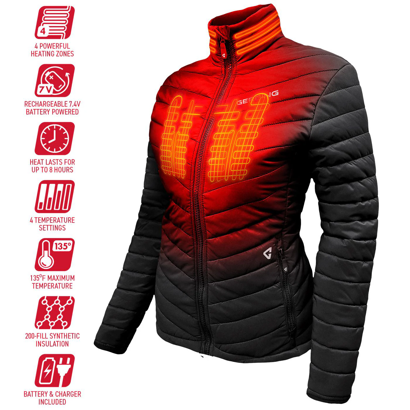 Gerbing GER-KPJKT-7V-W- 7V Khione Puffer Heated Jacket 2.0 for Ladies - Black - L - Image 4