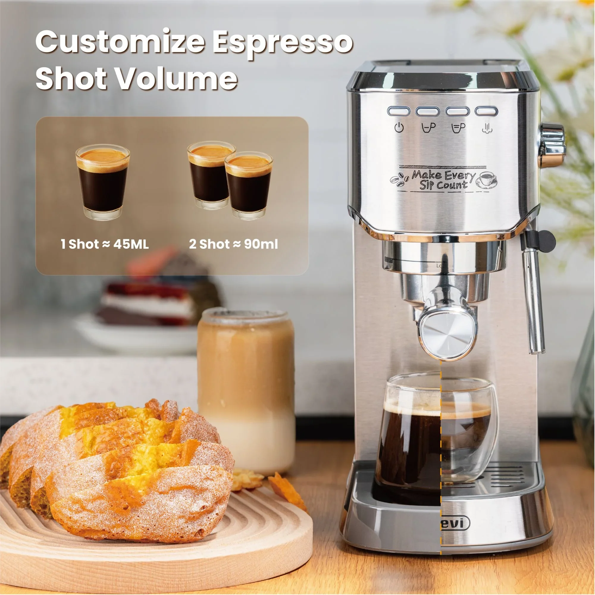 Gevi ECMB0 20 Bar Espresso Machine Maker with Milk Frother, Silver 1 - Image 2