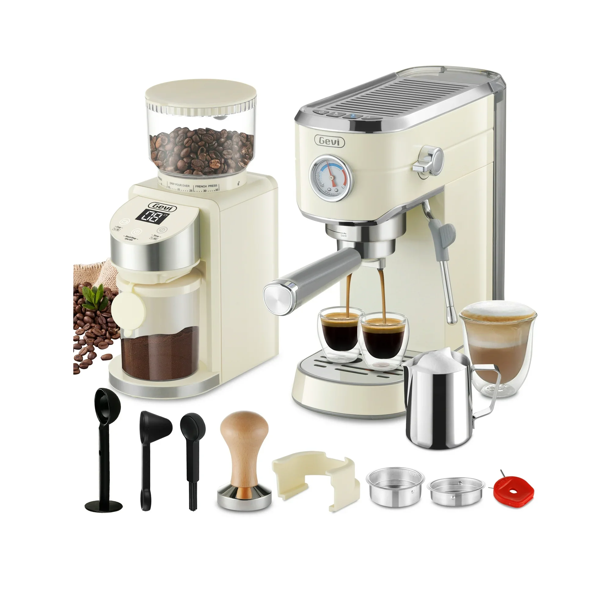 Gevi Gecme418e-U+Gecgi406b-U7 20 Bar Professional Espresso Machine with 35 Precise Grind Settings, Single