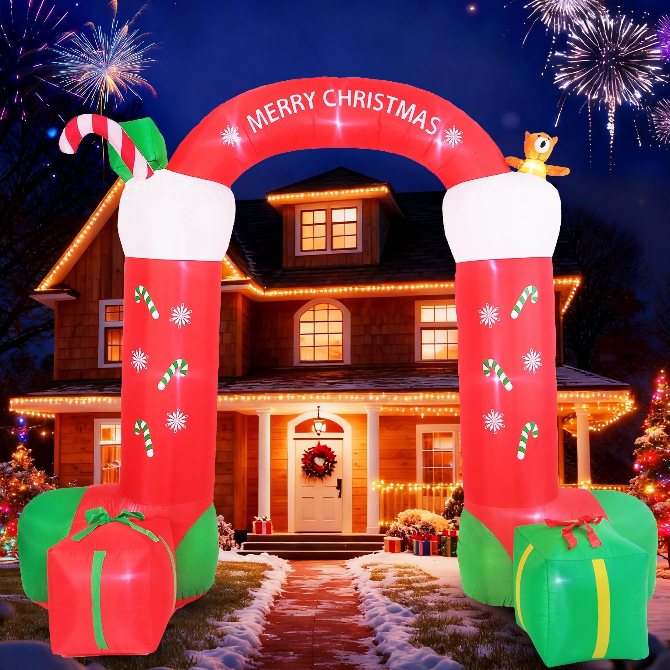 Glazina 12.3ft Giant Christmas Inflatable Archway, Outdoor Holiday Decoration with 13 Premium LEDs, UL Turbo Quick Inflation, Professional Anchors, 17066819303