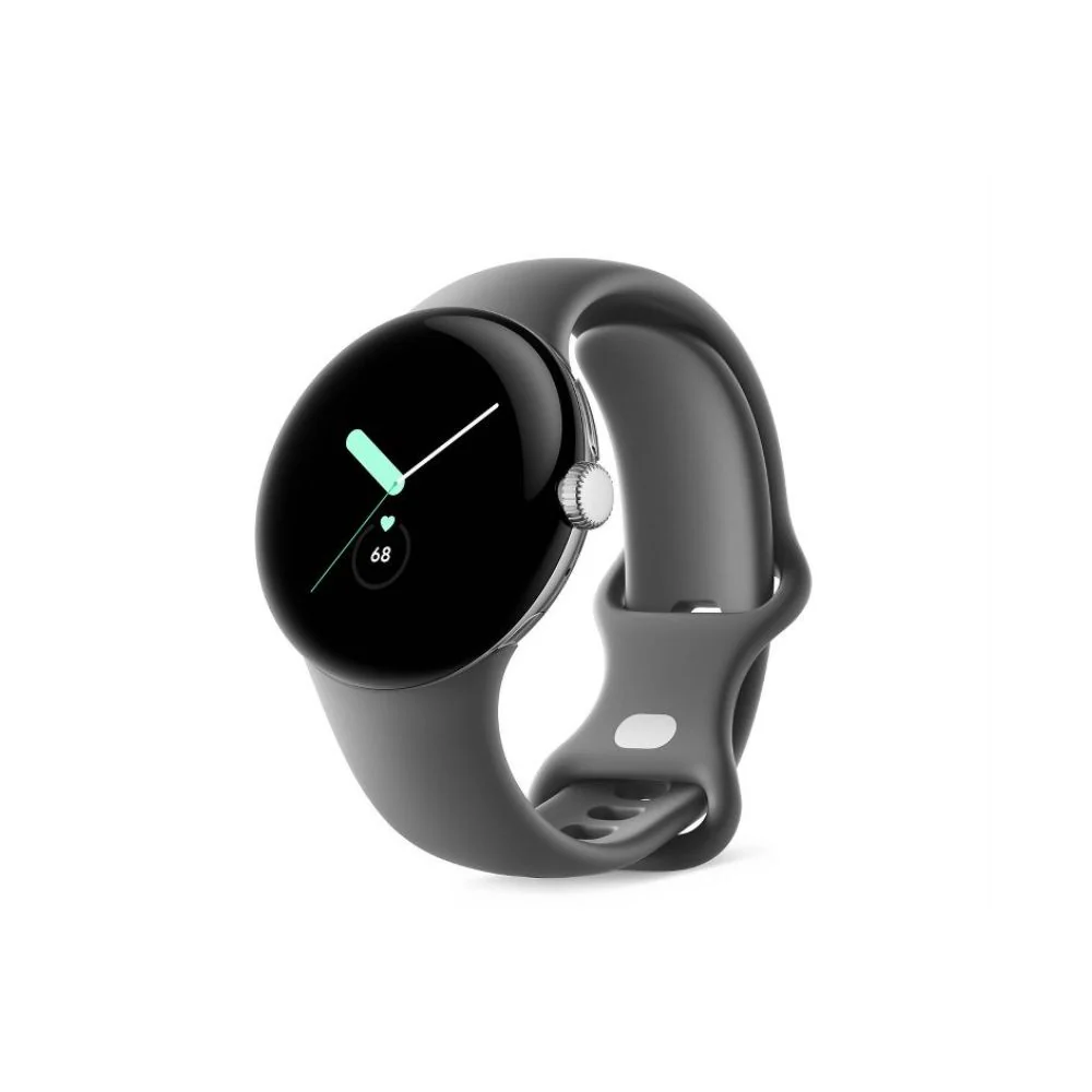 Google GA03305-US Pixel Watch Silver Stainless Steel Smartwatch 41mm with Charcoal Active Band Wifi/BT - Silver/Charcoal