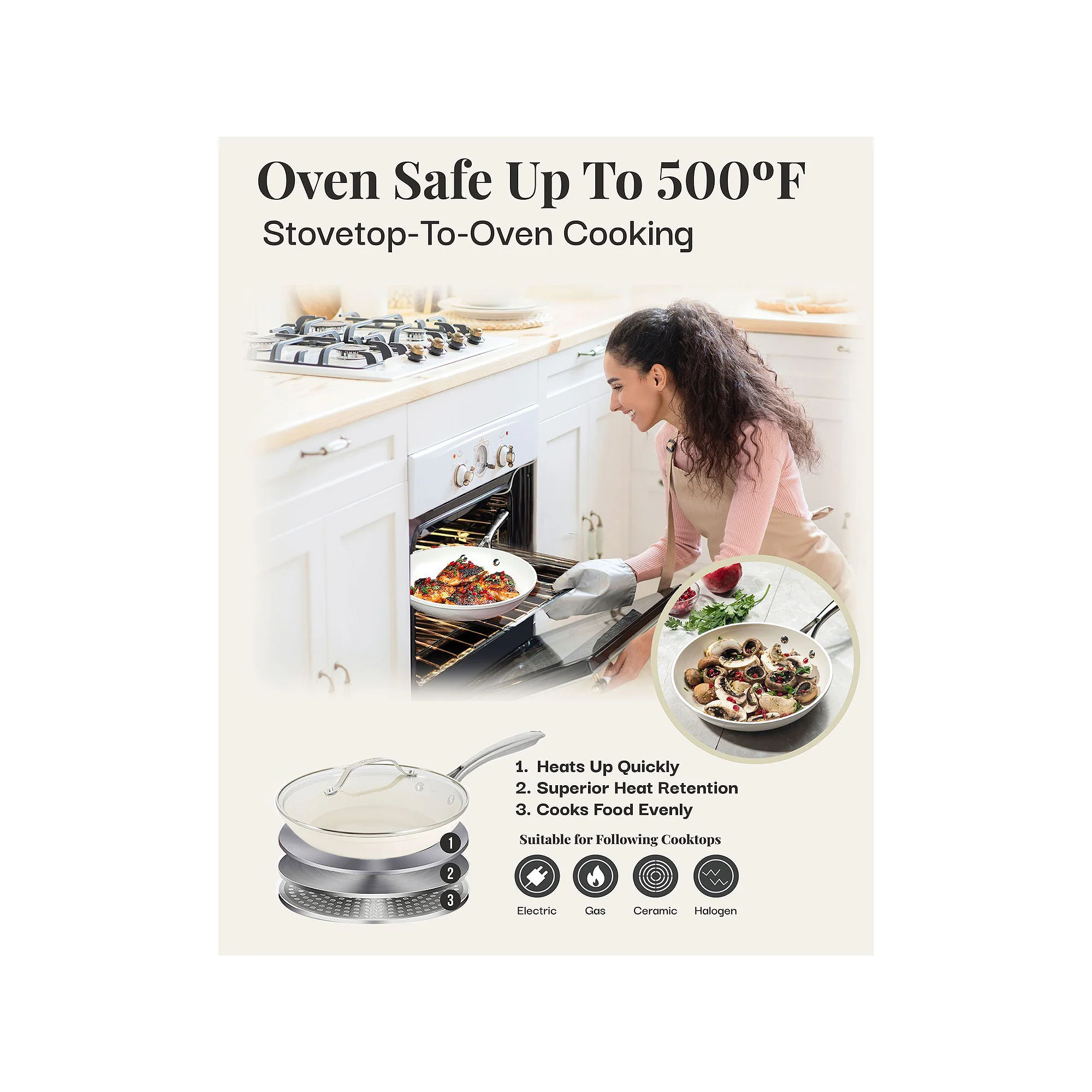 Gotham Steel Ultra Stay Cool Handles 12-Pc. Aluminum Dishwasher Safe Non-Stick Cookware Set - CREAM ONE SIZE - Image 3