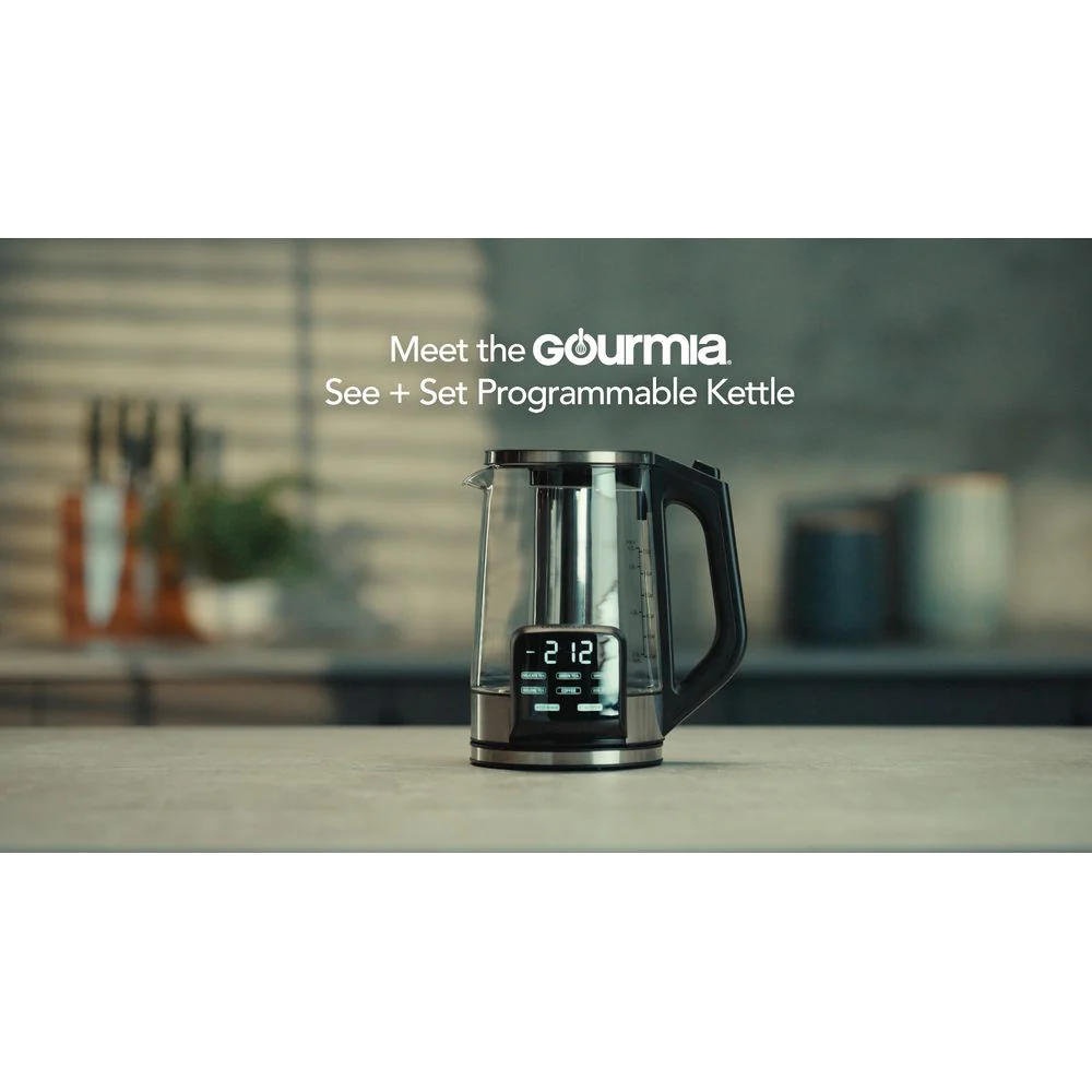 Gourmia Programmable Electric Glass Kettle, 1.7L Capacity, Digital Touch Display, Removable Stainless Steel Infuser, 360 Swivel Base, Keep Warm Function, Black, GDK2365 - Image 2