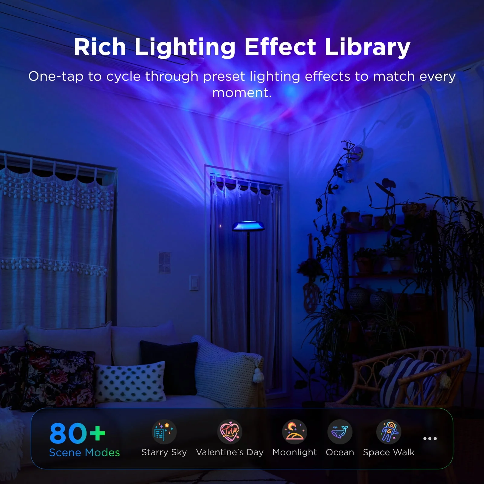 Govee H60B0A11 Uplighter Floor Lamp for Living Room, RGBIC Ripple Projector, Floor Lamp for Bedroom Works with Matter - Black - Image 4