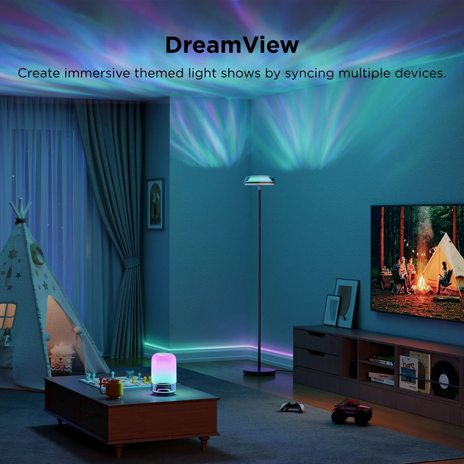 Govee H60B0A11 Uplighter Floor Lamp for Living Room, RGBIC Ripple Projector, Floor Lamp for Bedroom Works with Matter - Black - Image 6