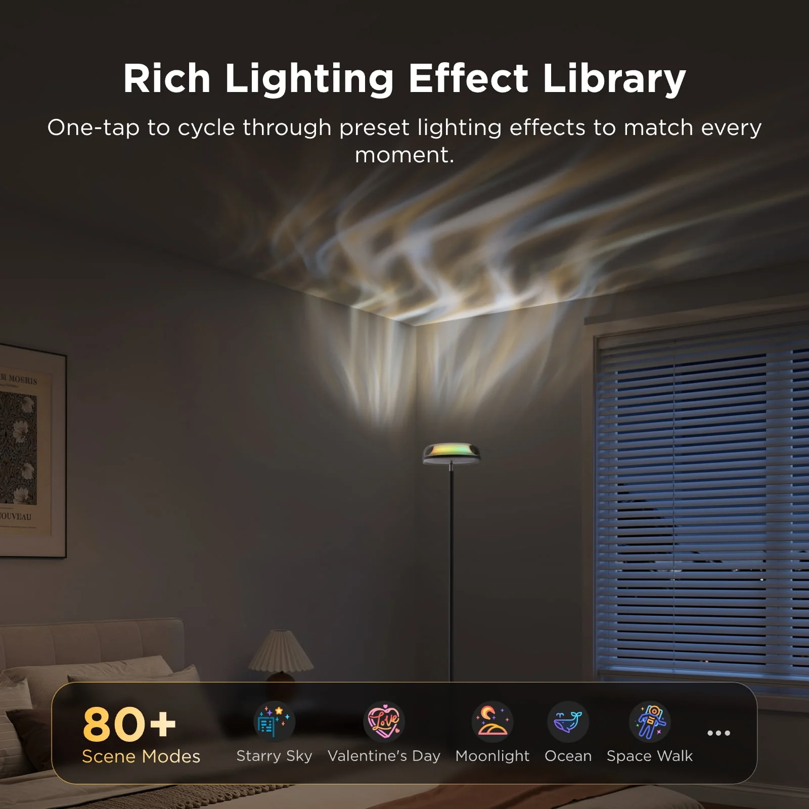 Govee H60B0A11 Uplighter Floor Lamp for Living Room, RGBIC Ripple Projector, Floor Lamp for Bedroom Works with Matter - Black - Image 7