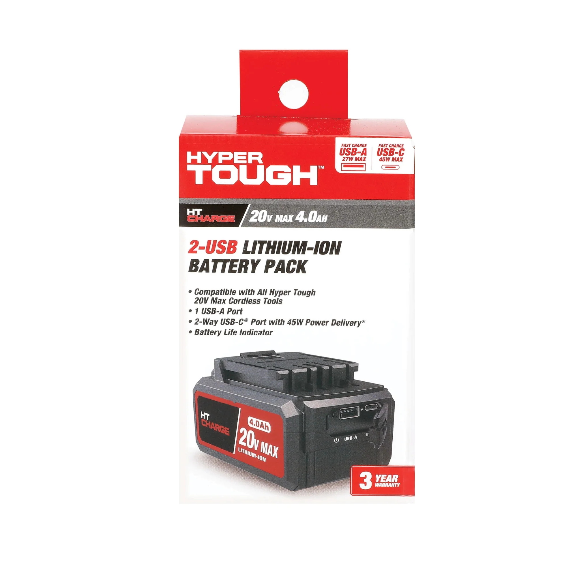 GreatStar Hyper Tough 20V Max 4.0Ah Lithium-Ion Battery Pack with USB-A and 2-Way USB-C 30W Ports - Image 6