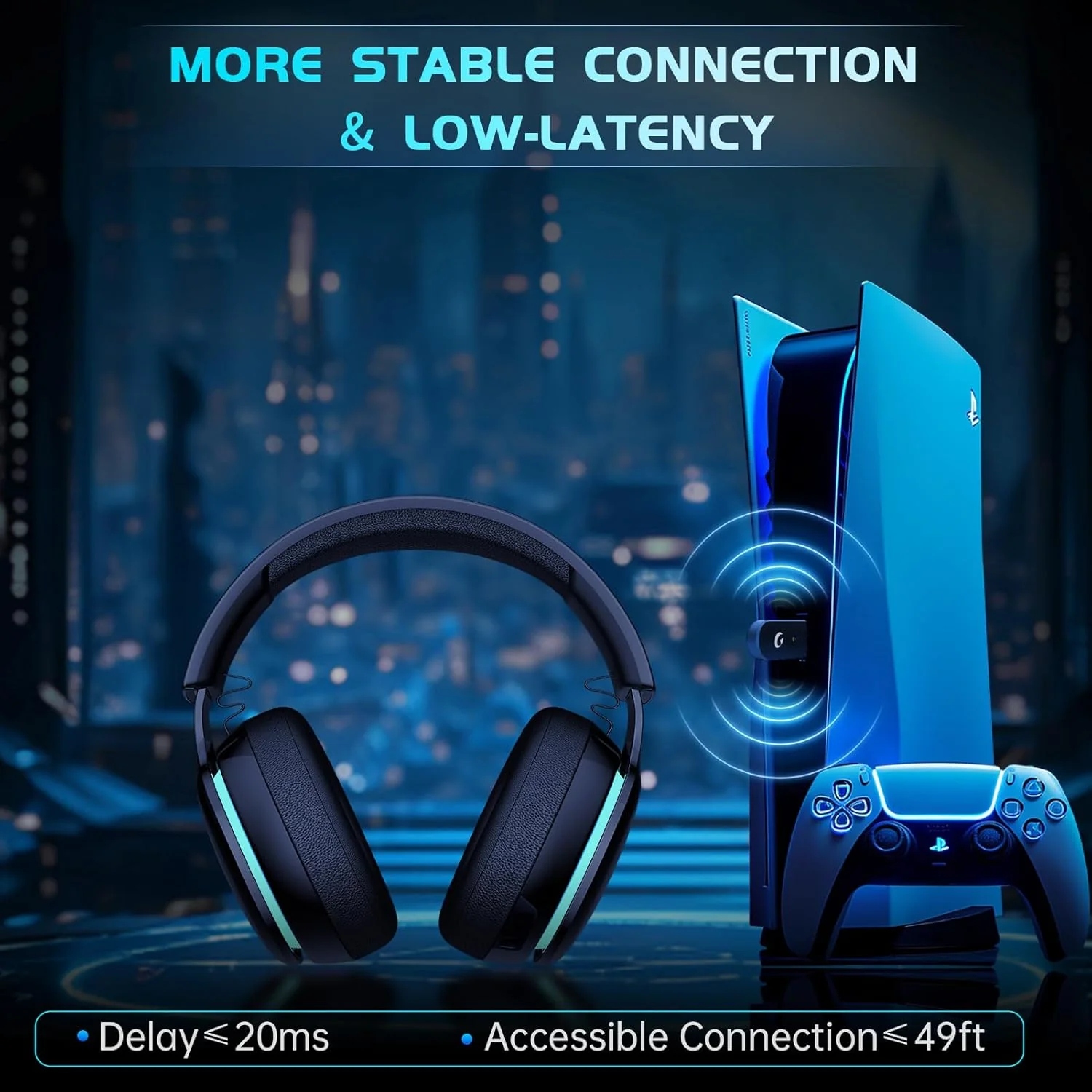 Gtheos 2.4GHz Wireless Gaming Headphones for PS5, PS4 Fortnite & Call of Duty/FPS Gamers, PC, Bluetooth 5.3 Gaming Headset with Noise Canceling Mic, Stereo Sound, 40+Hr Battery -Black - Image 6