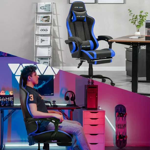 GTRACING GTWD-200 Gaming Chair with Footrest, Blue - Image 3