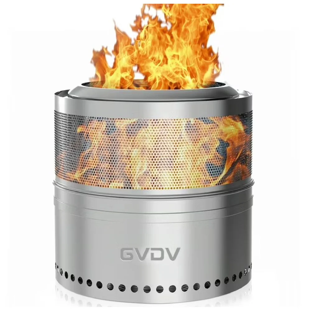 GVDV MW-D250-A 20" Fire Pit for Camping Smokeless, Collapsible Stainless Steel Heater with Bag