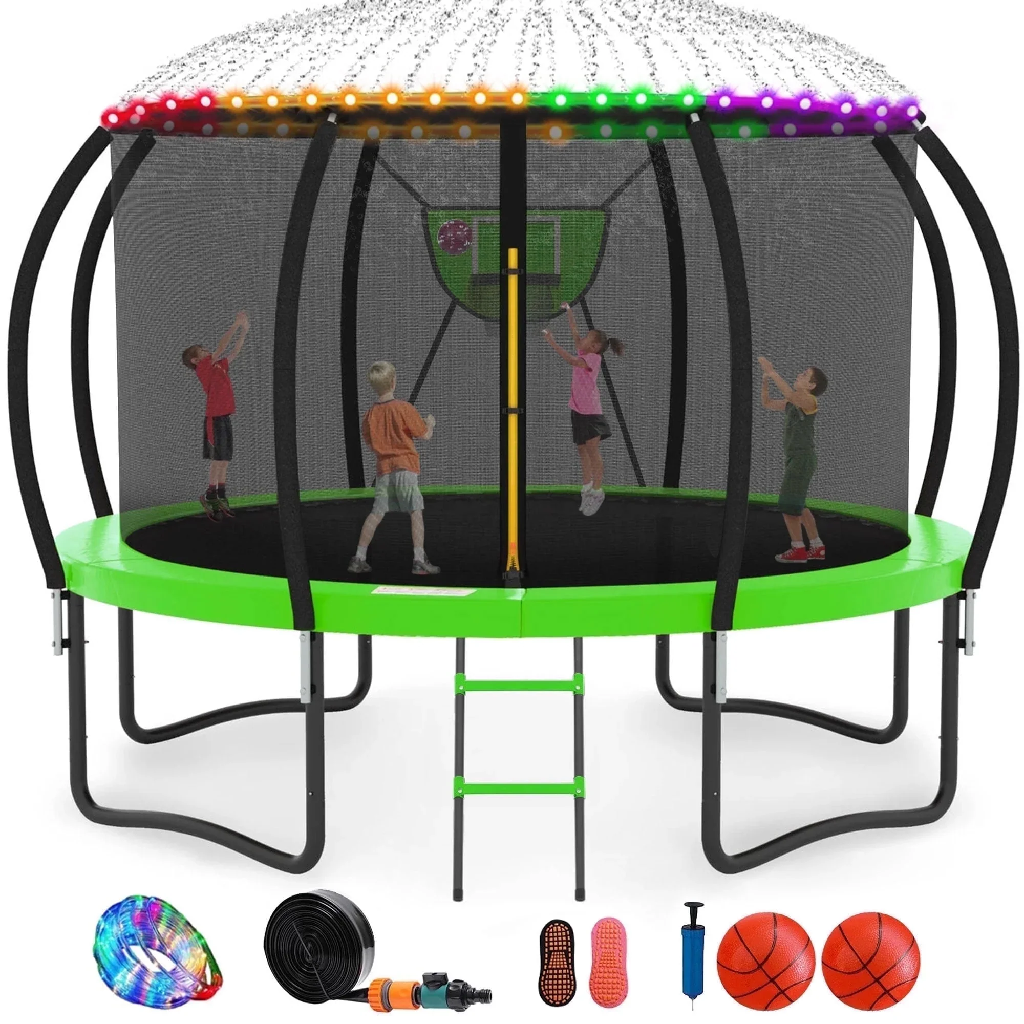 GVDV WGCC-0011 12-ft Outdoor Recreational Trampoline, Backyard Pumpkin Trampoline for Kids & Adults, Green