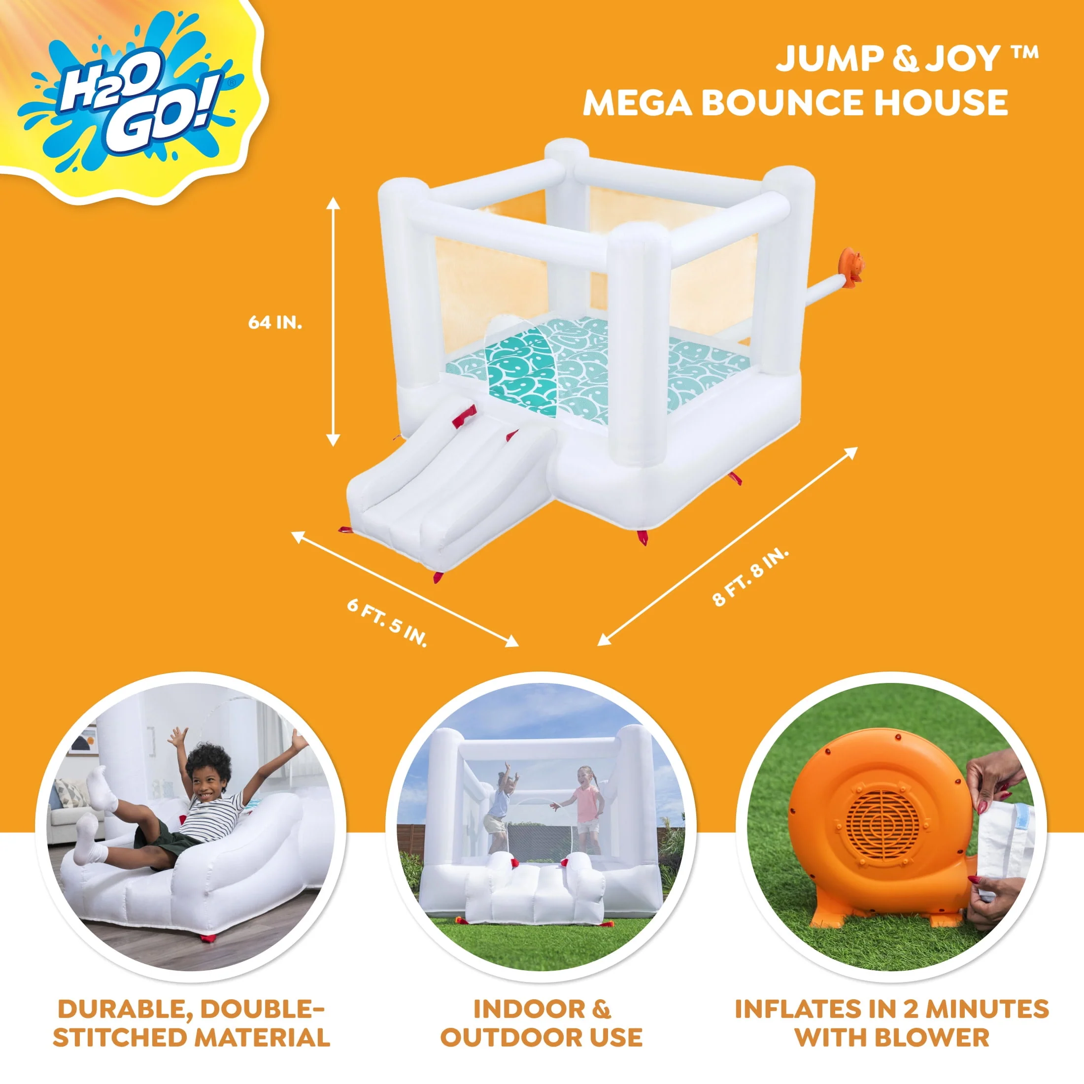 H2OGO Jump & Joy Kids Inflatable Bounce House with Extra-Wide Slide, White, Indoor/Outdoor, Ages 3+ - Image 5