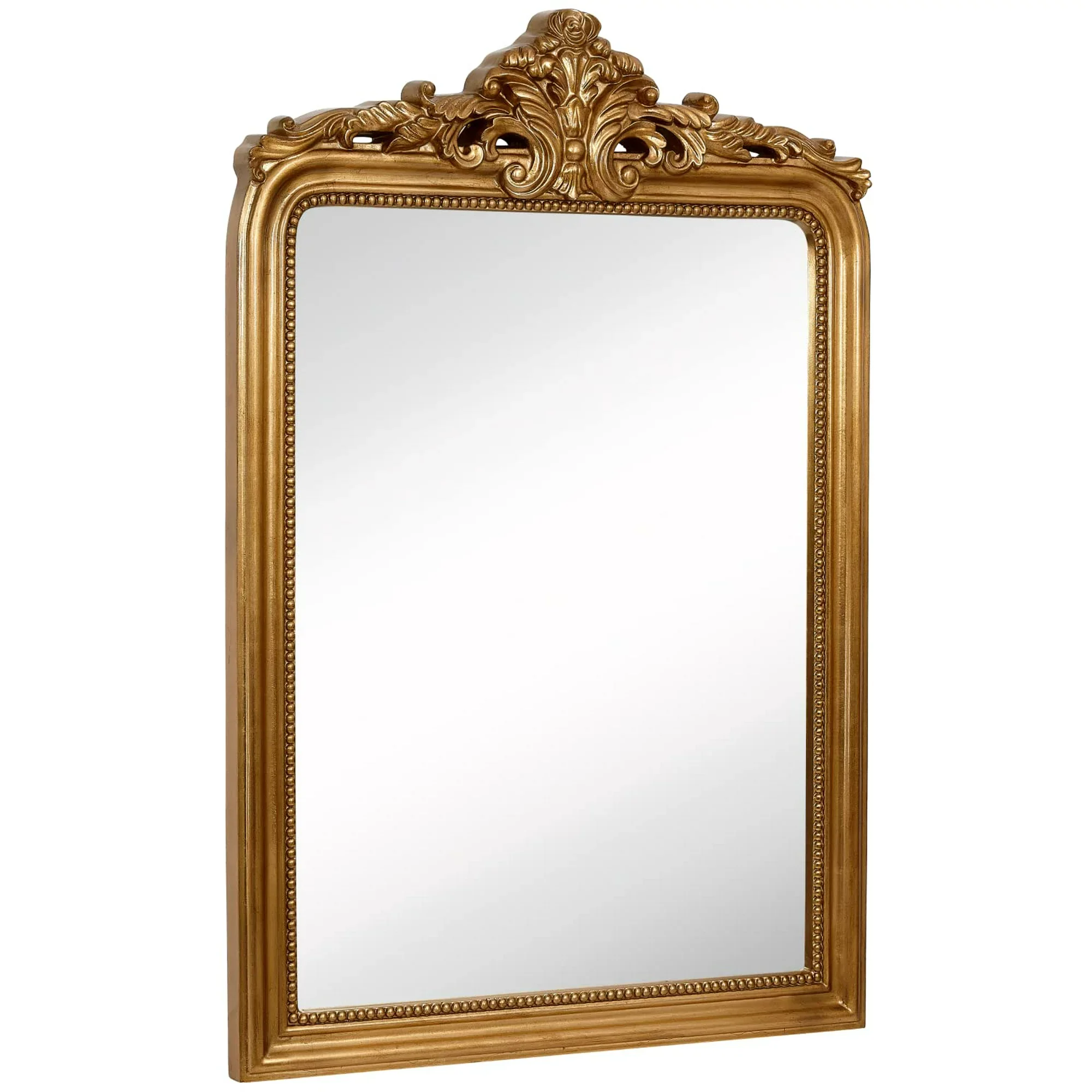 Hamilton Hills 000242HAMI Top Gold Baroque Wall Mirror Rich Old World Feel Framed Beveled Elegant Glass Mirror Entryway Bathroom or Powder Room (28" x 42")