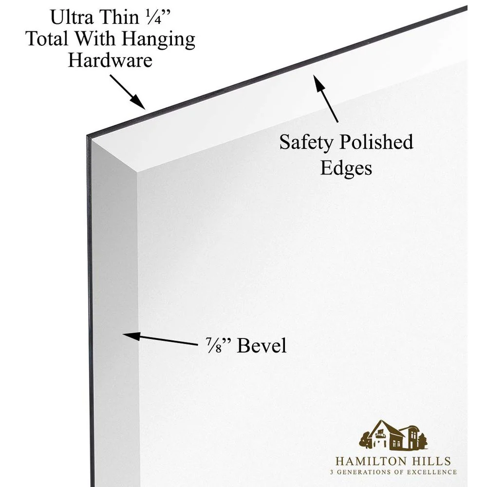 Hamilton Hills Large Frameless Rectangle Beveled Mirror, 16x24 Inch, Ultra-Thin, Lightweight, Silver - Image 3