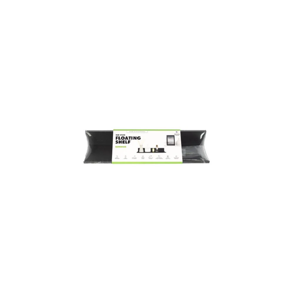 Hangman WM-L18B No Stud 18 Inches Floating Shelf, Black
