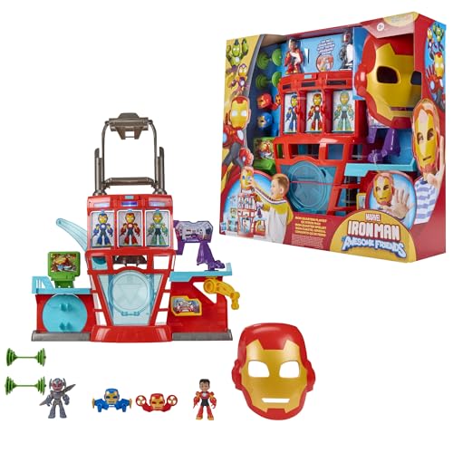 Hasbro Iron Man and His Awesome Friends IMF IQ Playset with Removable Role Play Mask, Poseable Figures, Accessories, Red and Gold - Image 2