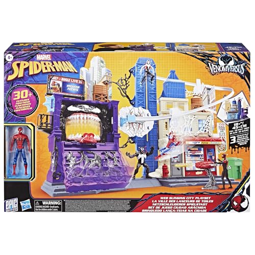 Hasbro Spider-Man Web City Adventure Playset, Marvel Comics-Inspired, 45 cm Tall Cityscape with 91 cm Zipline, 10 Elastic Spider Webs, Venom Face Wall Feature, Model G0737 - Image 3