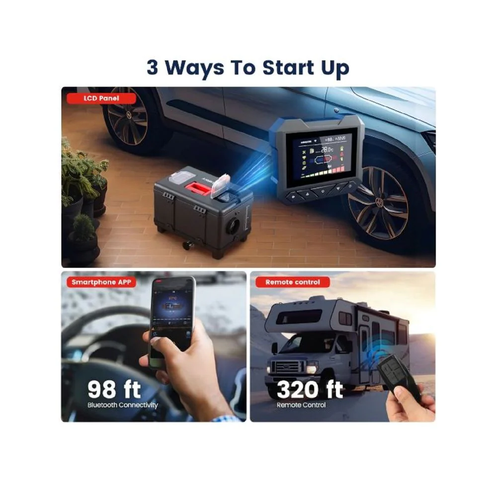 HCALORY HC-A03 Diesel Air Heater 12V & 110V-240V 5KW-8KW Horizontal All-In-One Portable Parking Heater, Black - Image 3