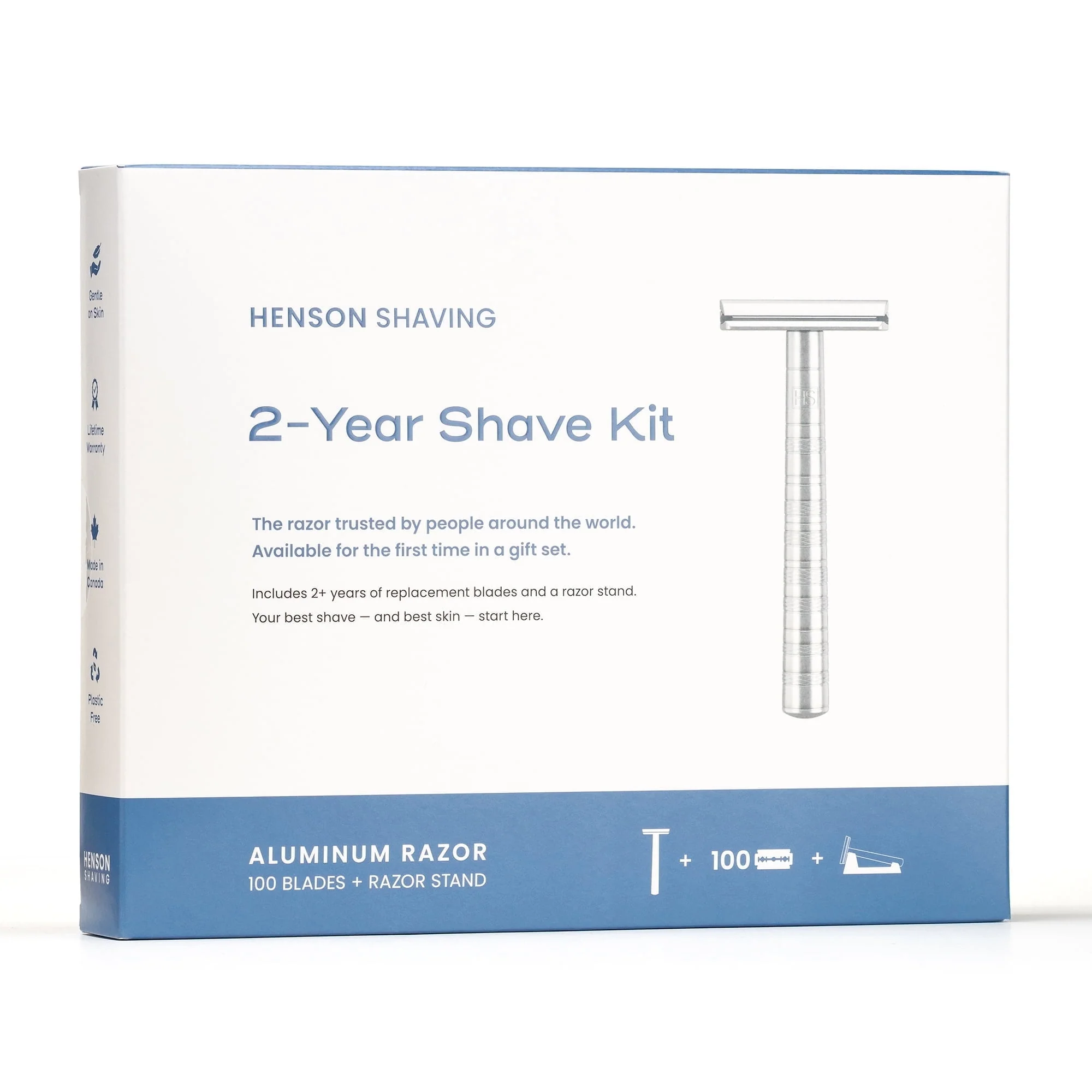 Henson Shaving AL13 Safety Razor Shaving Kit with Aluminum Stand and 100 Double-Edge Blades