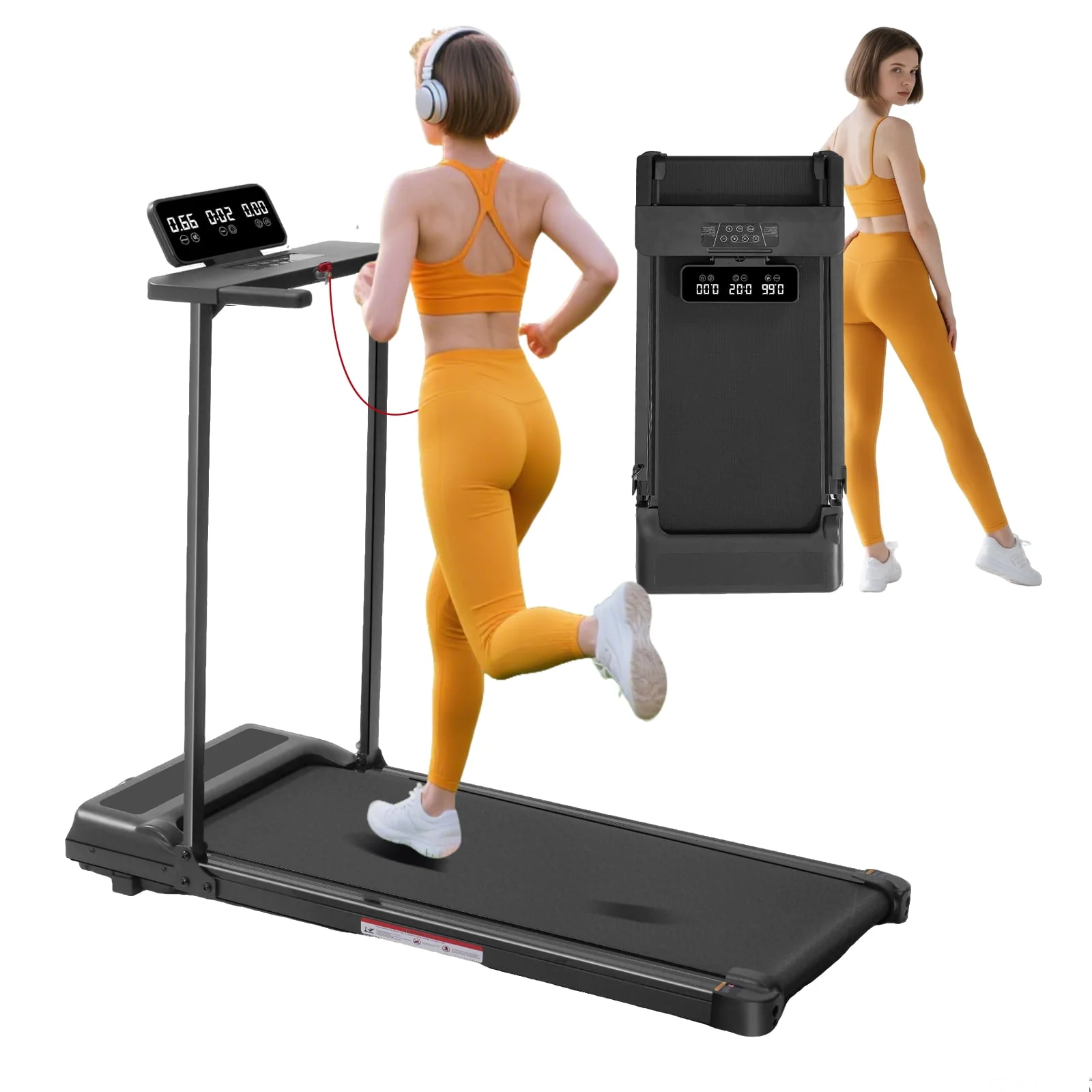 HevGlrm Folding Treadmill, 3.5 HP Motor, Adjustable 0.610 MPH Speed, LED Display, Foldable Compact Design, Steel Frame, 400 lb Capacity