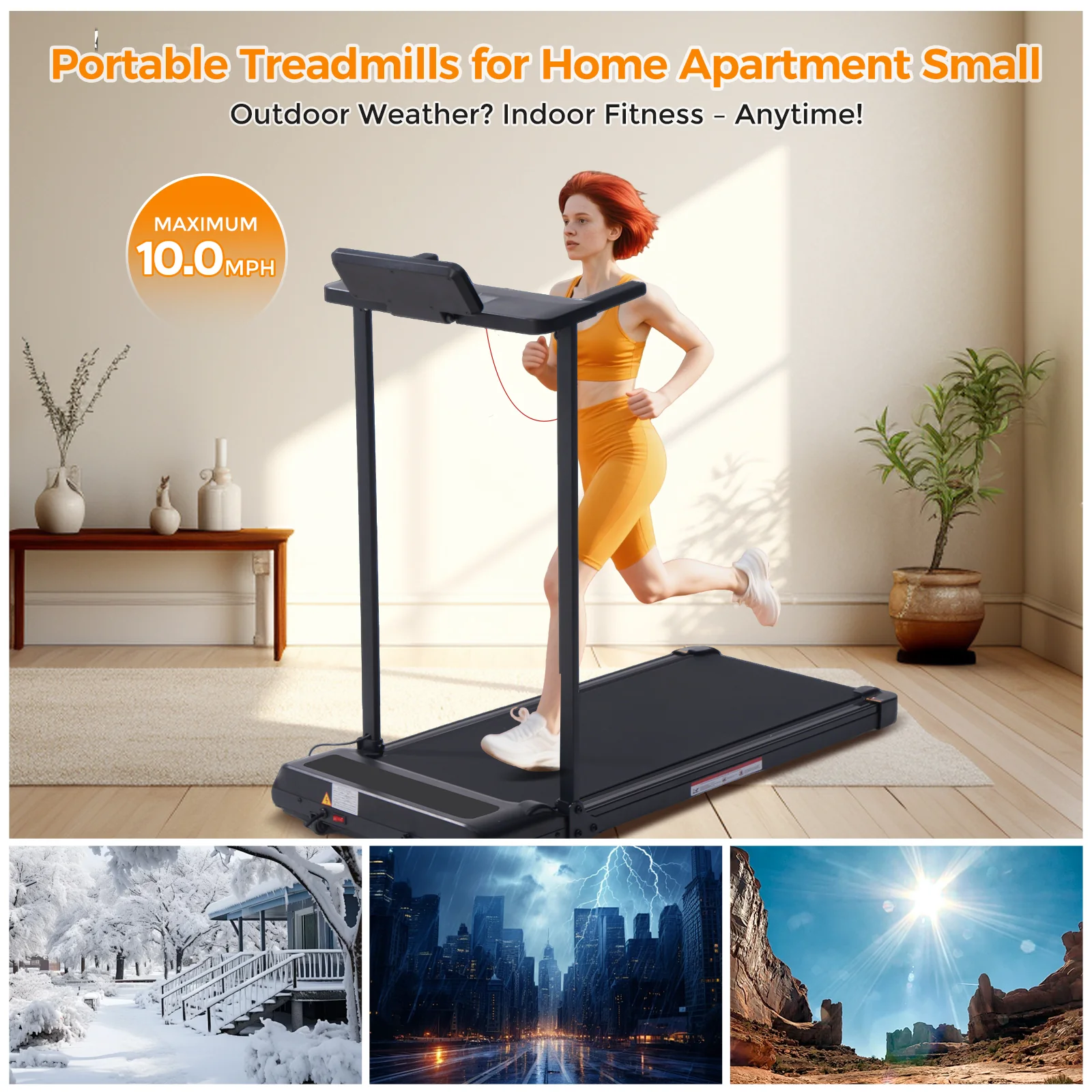 HevGlrm Folding Treadmill, 3.5 HP Motor, Adjustable 0.610 MPH Speed, LED Display, Foldable Compact Design, Steel Frame, 400 lb Capacity - Image 2