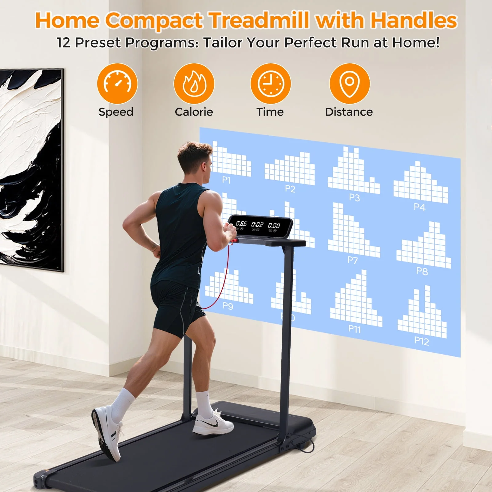 HevGlrm Folding Treadmill, 3.5 HP Motor, Adjustable 0.610 MPH Speed, LED Display, Foldable Compact Design, Steel Frame, 400 lb Capacity - Image 3