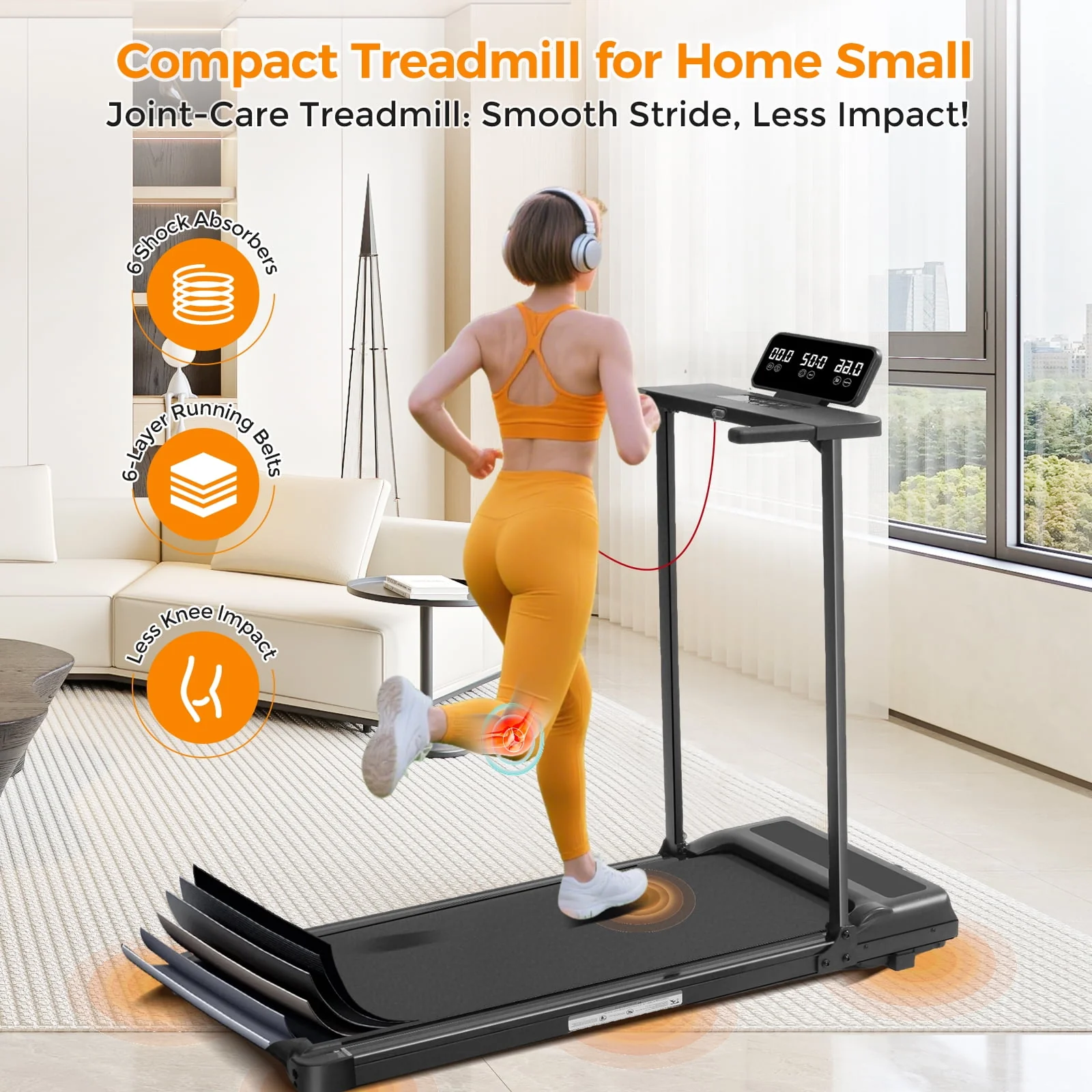 HevGlrm Folding Treadmill, 3.5 HP Motor, Adjustable 0.610 MPH Speed, LED Display, Foldable Compact Design, Steel Frame, 400 lb Capacity - Image 4