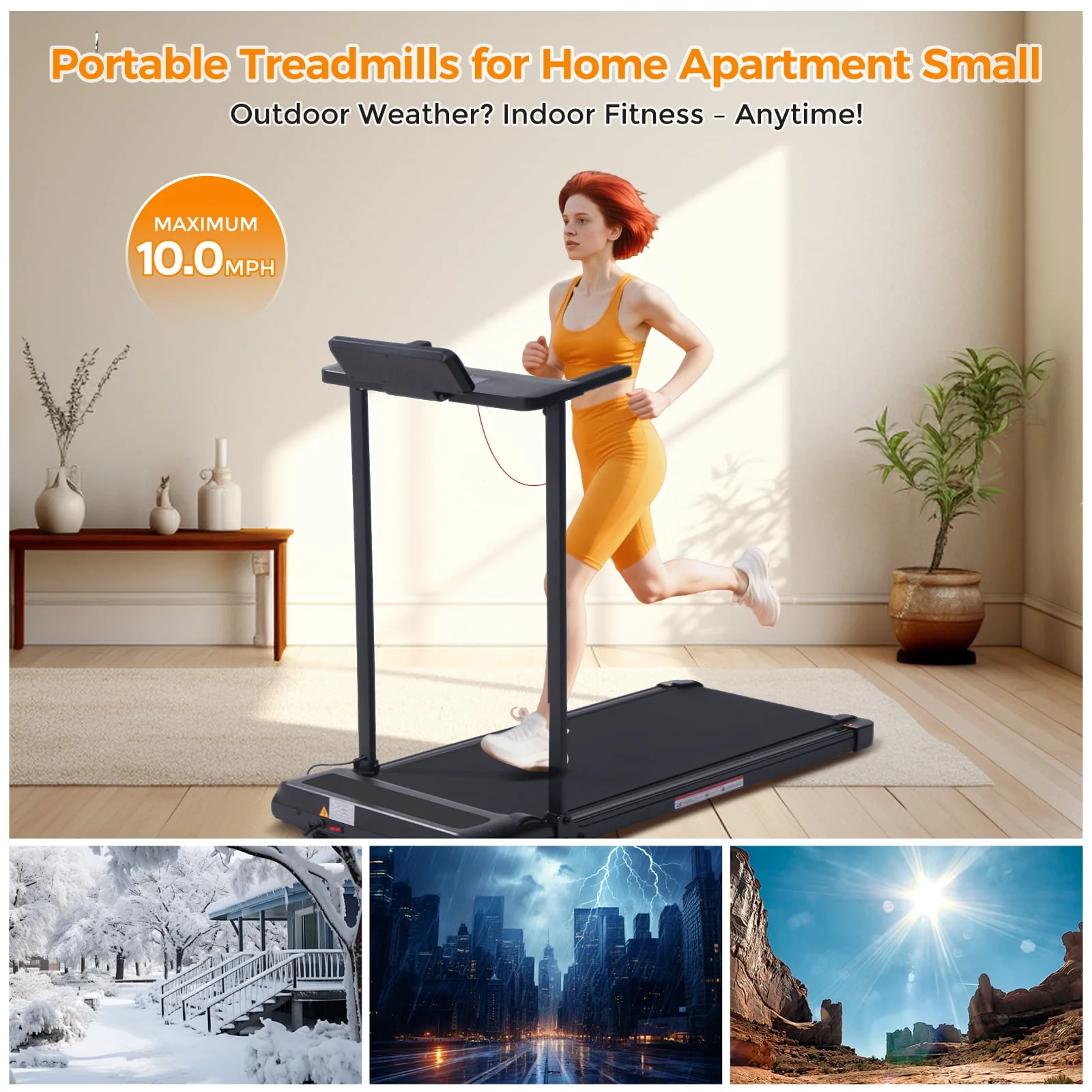 HevGlrm Folding Treadmill, 3.5 HP Motor, Adjustable 0.610 MPH Speed, LED Display, Foldable Compact Design, Steel Frame, 400 lb Capacity - Image 6